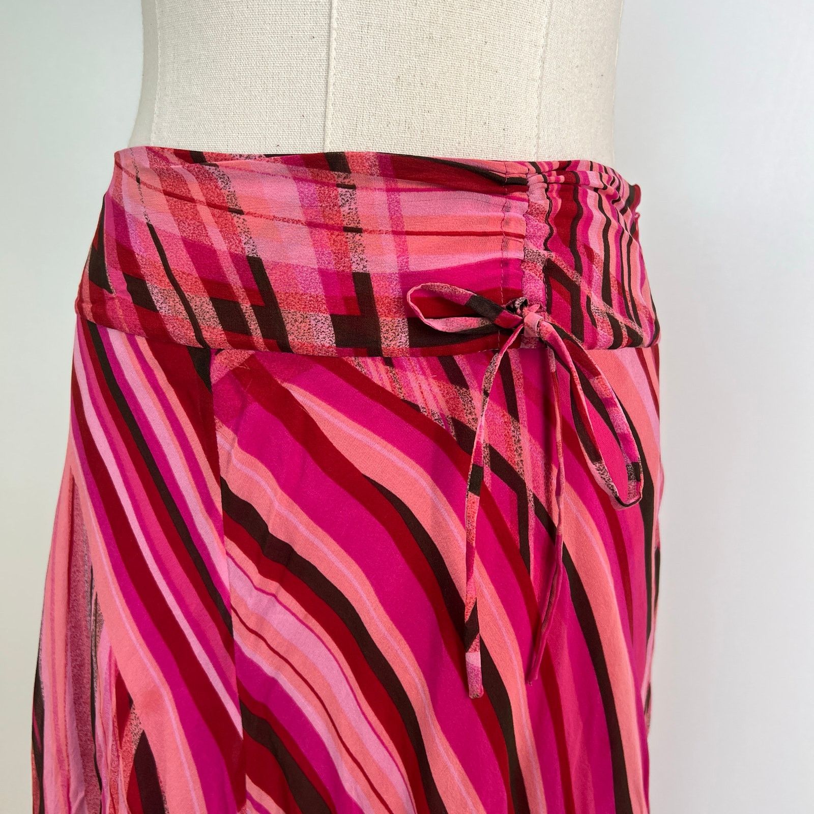 Vintage Vintage Y2K Printed Stripes Silk Skirt Pink Size 36" / US 14 / IT 50 - 2 Thumbnail