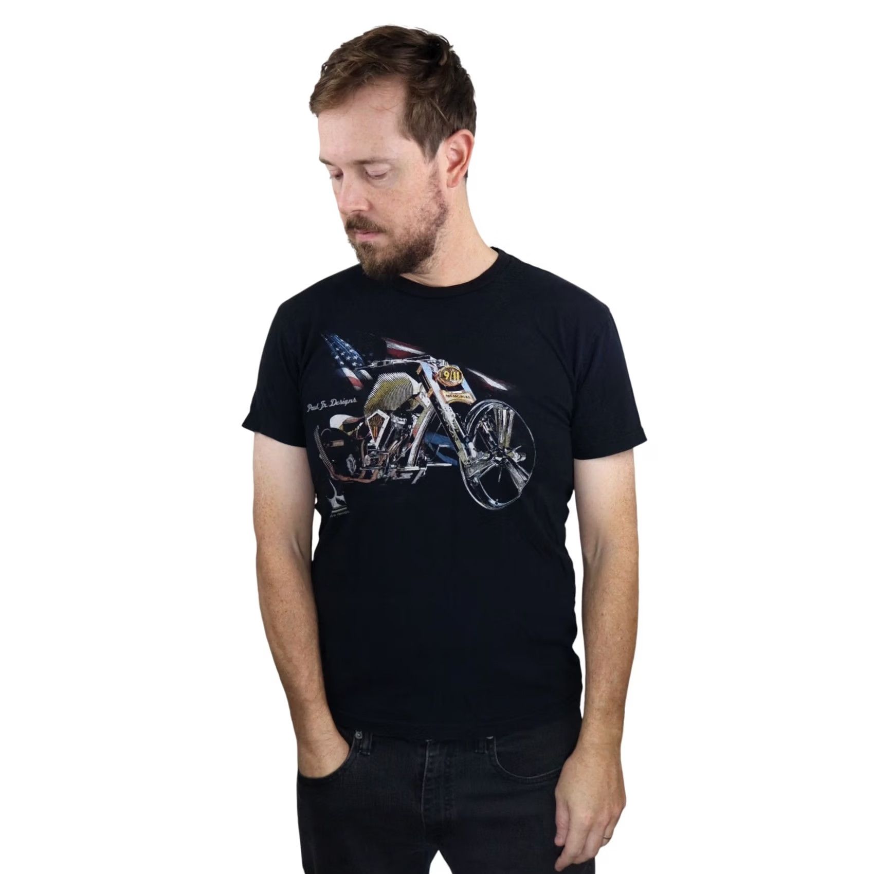 Gildan VINTAGE Paul Jr. Designs 911 Memorial Chopper Tee Mens S T-Shirt Black American Motorcycle 90s Harley-Davidson USA Made Choppers Vintage USA Mens S Size US S / EU 44-46 / 1 - 2 Thumbnail