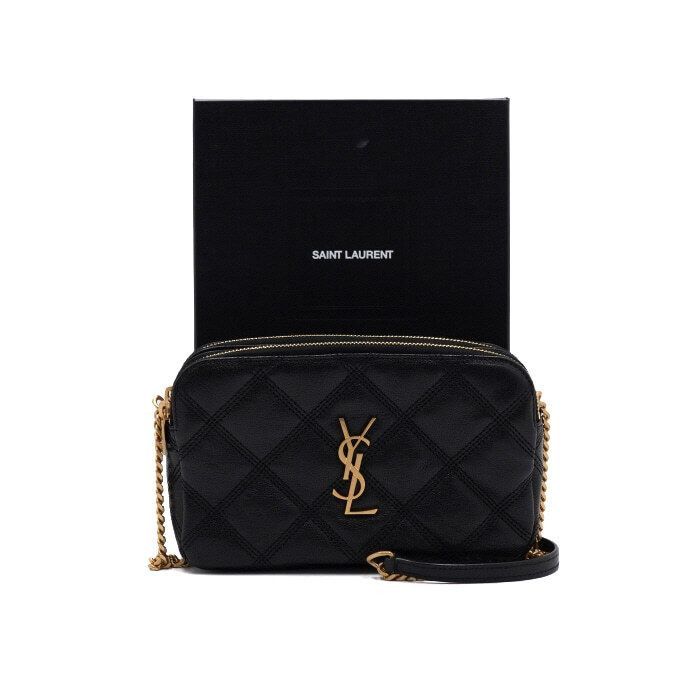 Black Leather Beckie Double Zipper Chain Crossbody Bag, Women's
