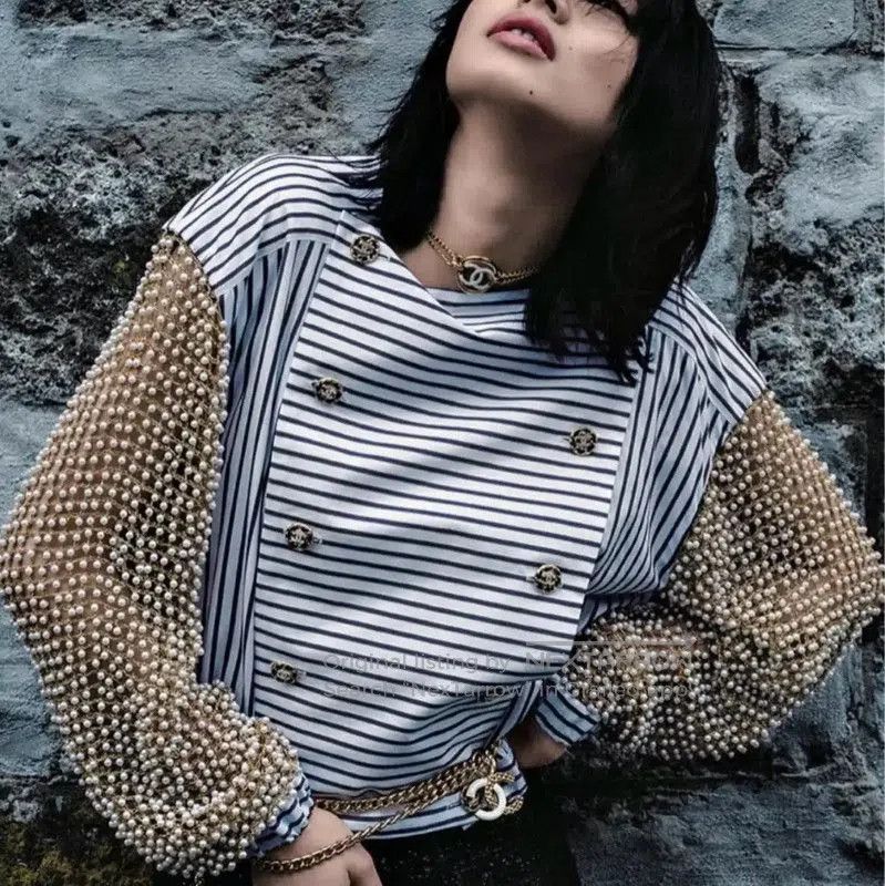 Chanel Chanel Gold Striped Cotton Women's Shirt . Size L / US 10 / IT 46 - 3 Thumbnail