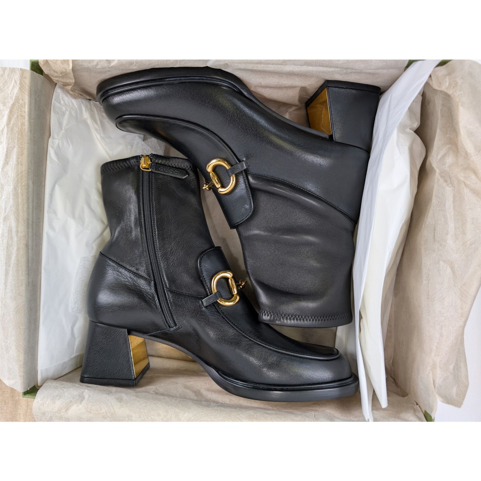 Gucci o1rshd1 Horsebit Leather ankle boot in Black-Gold Toned Size US 10 / IT 40 - 20 Thumbnail