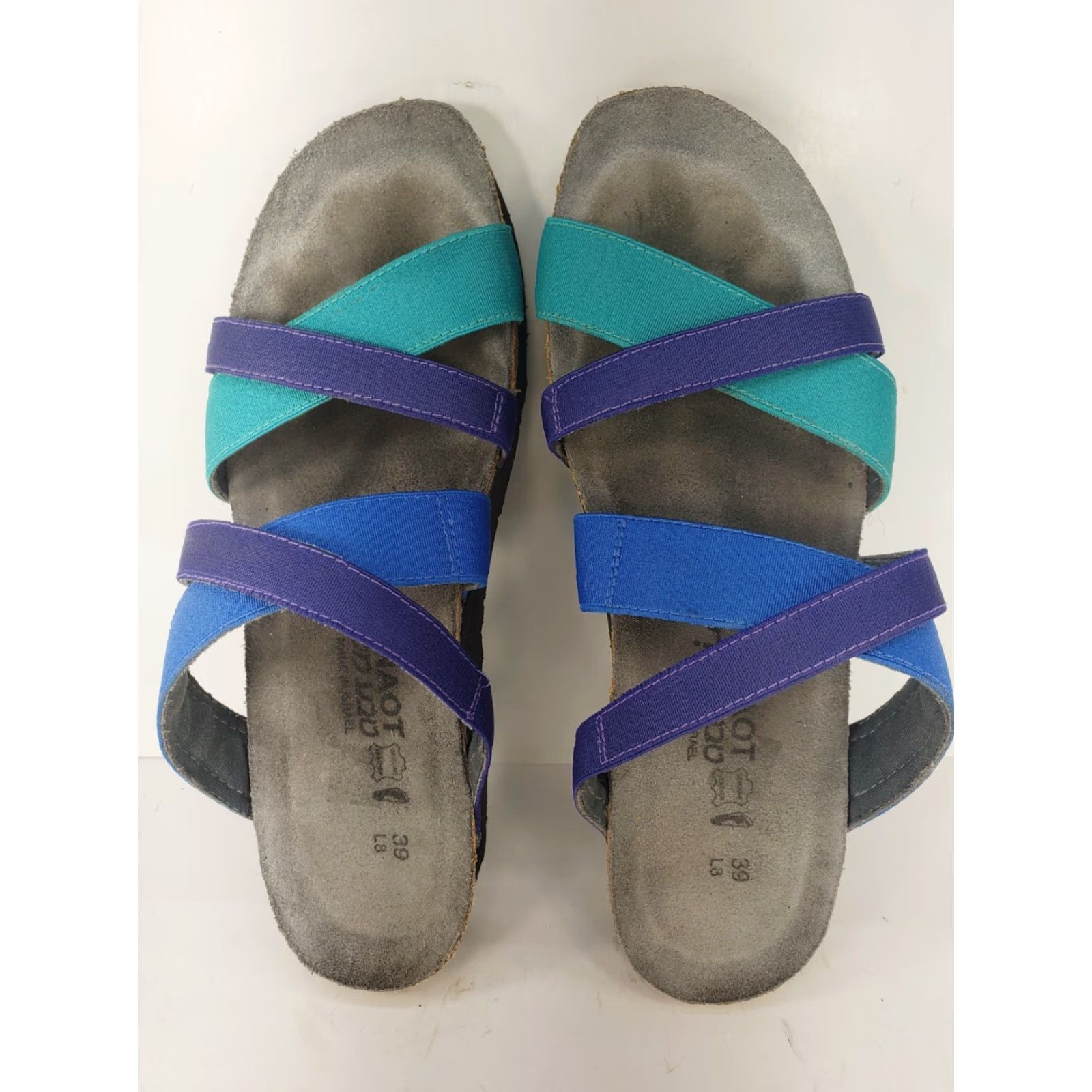 Vintage Naot Roxanna Sandals Strappy Aqua Blue Combo Leather Cork Insole Womens Sz 8 Slip On Beach Outdoor Casual Size US 8 / IT 38 - 6 Thumbnail