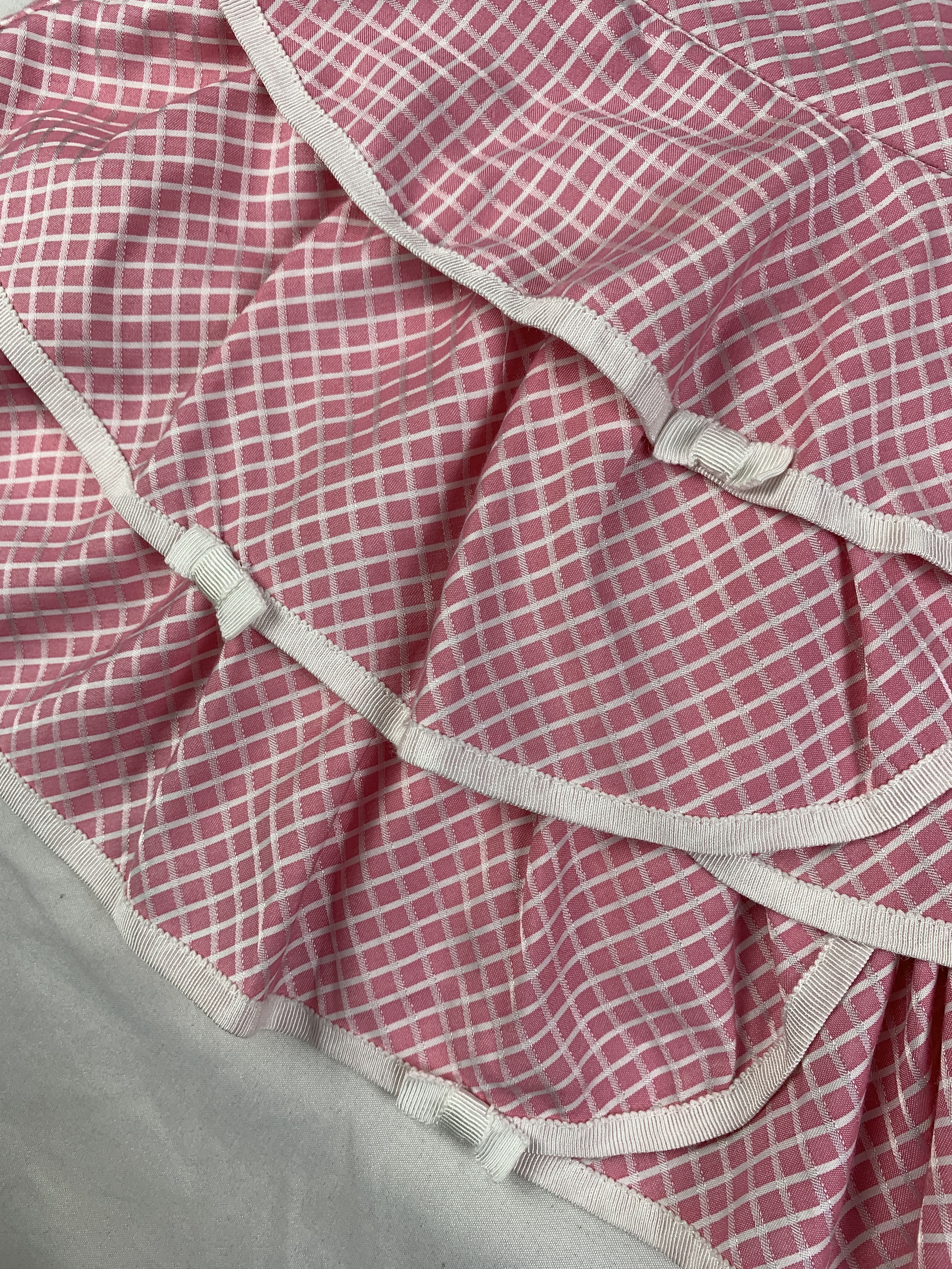 Japanese Brand Mini-J Pink Grid Plaid Ribbon Ruffle Mini Skirt (25) Size 25" / US 0 / IT 36 - 5 Thumbnail
