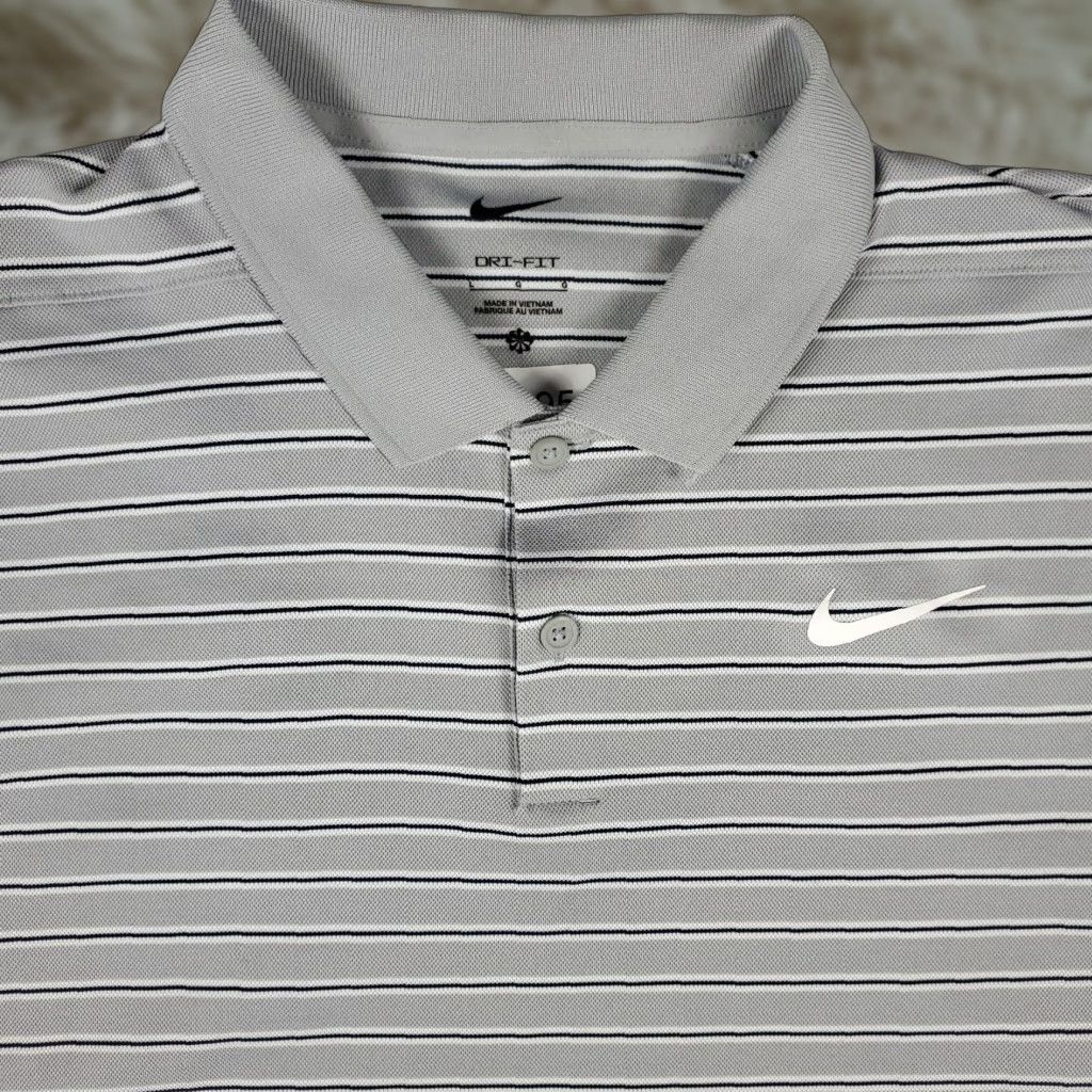 Nike Nike Polo Shirt Mens L Gray Striped Swoosh Golf Casual Short Sleeve Polo Men Size US L / EU 52-54 / 3 - 1 Thumbnail