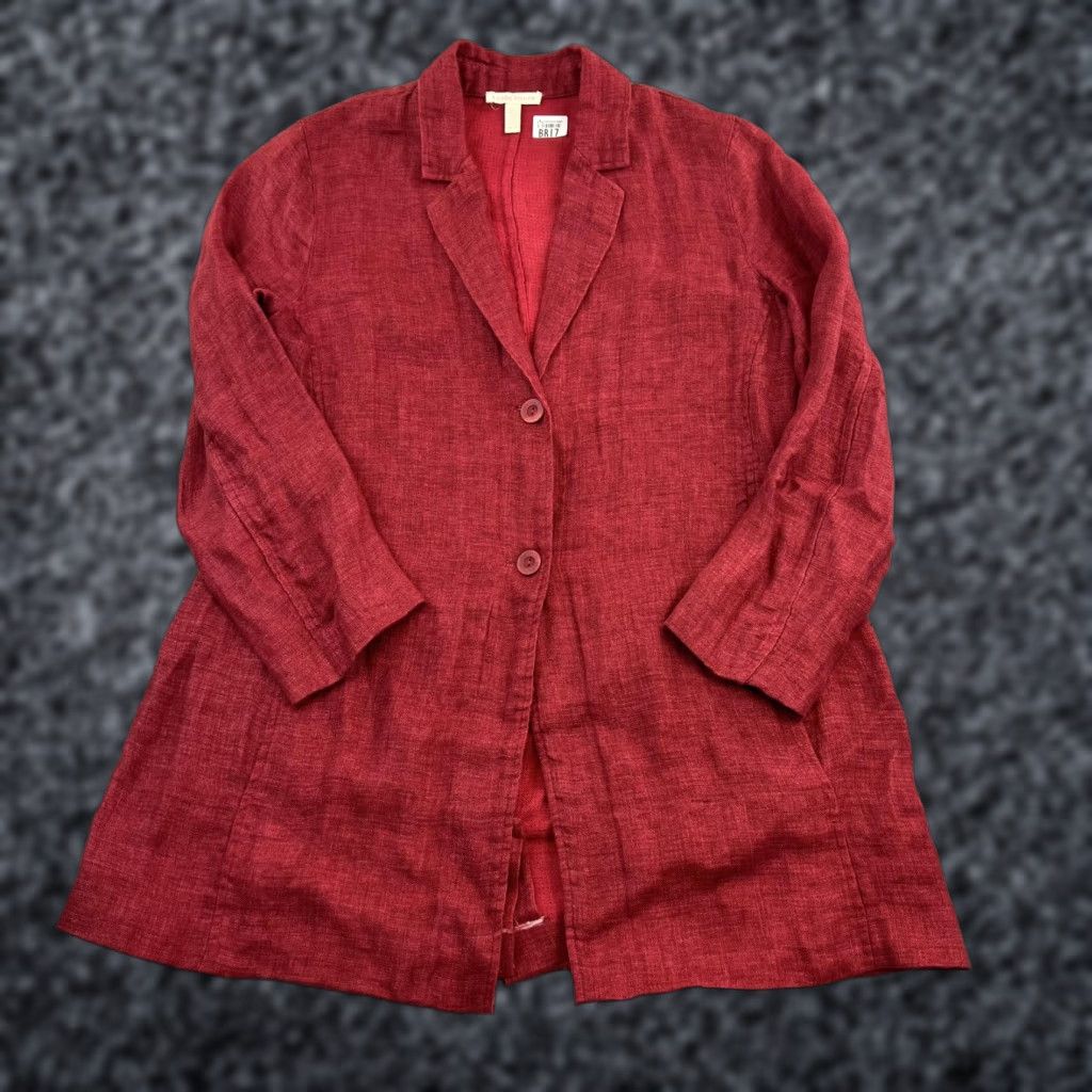 Eileen Fisher VINTAGE Eileen Fisher Blazer Jacket Womens XS Red Longline Two Button Notch Lapel Size XS / US 0-2 / IT 36-38 - 1 Thumbnail
