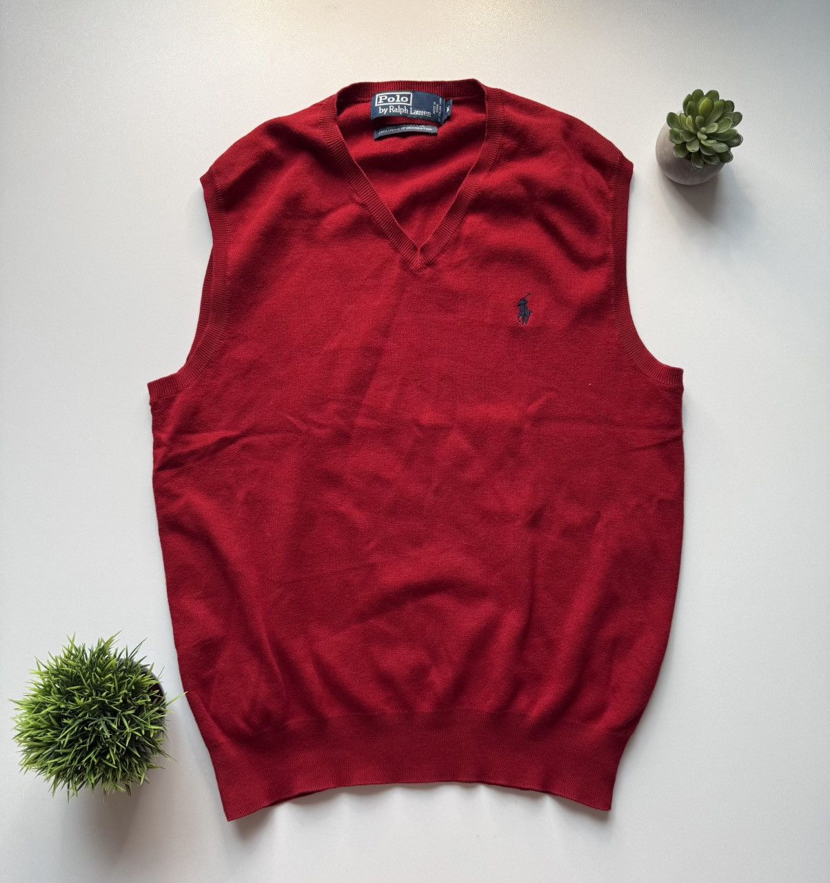 Polo Ralph Lauren × Vintage LACOSTE RED COTTON SWEATER VEST WITH V-NECK & RIBBED HEM Size US M / EU 48-50 / 2 - 1 Thumbnail