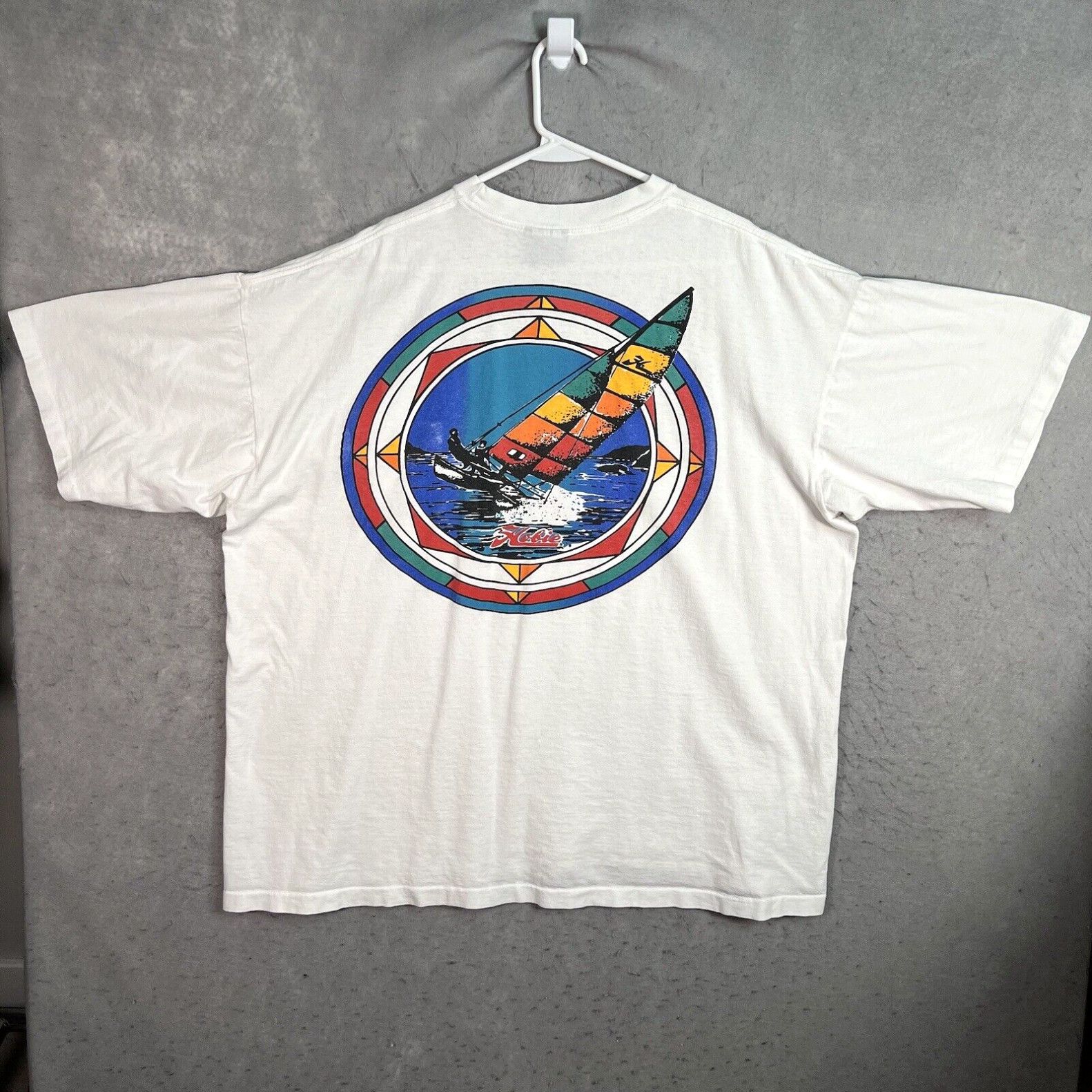 Image of Vintage 90's Hobie Sailing Sail Boat Ocean T Shirt Adult 2Xl White Usa Made, Men's