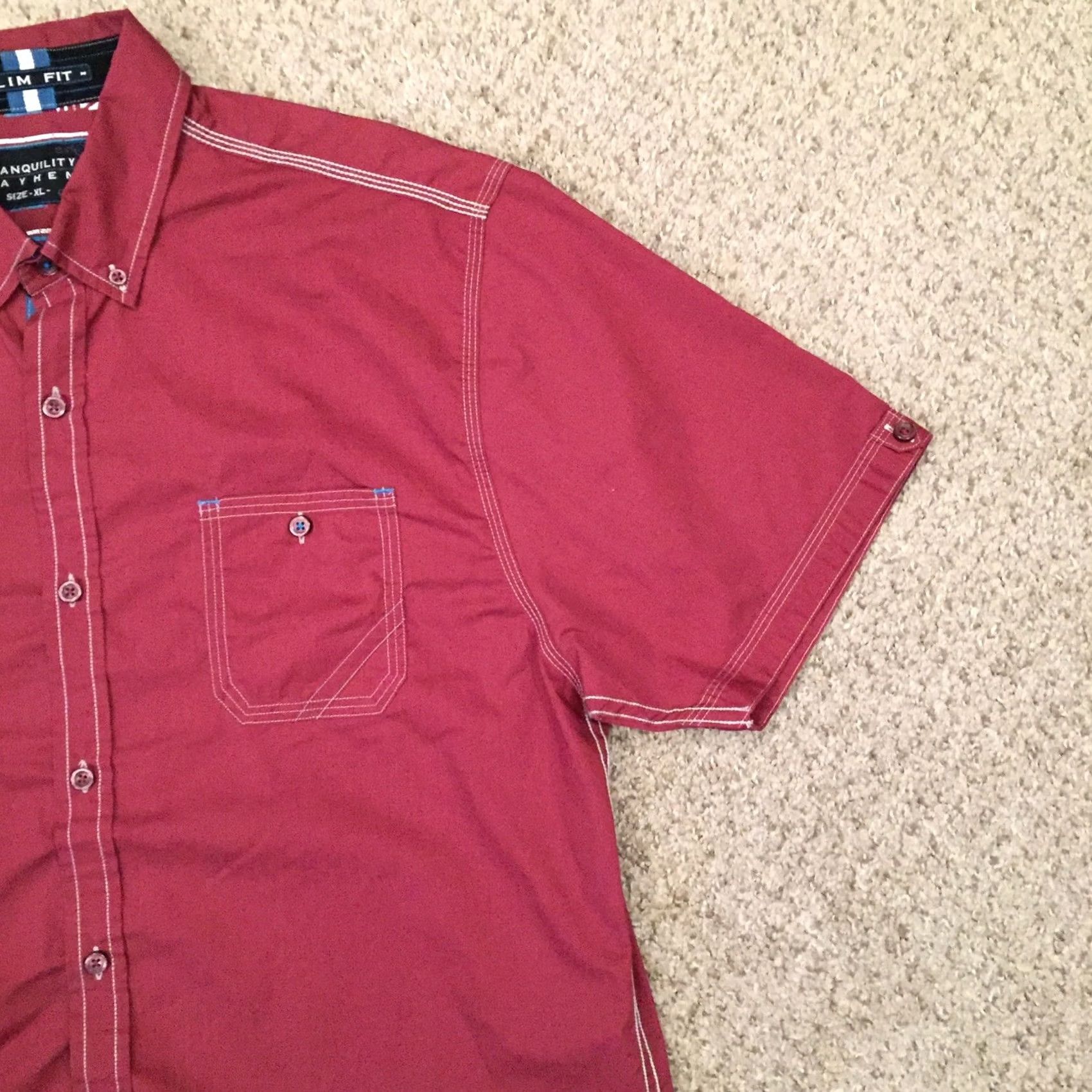 Vintage Tranquility Shirt Mens XL Red Short Sleeve Button Up Slim Fit Pockets Size US XL / EU 56 / 4 - 4 Thumbnail