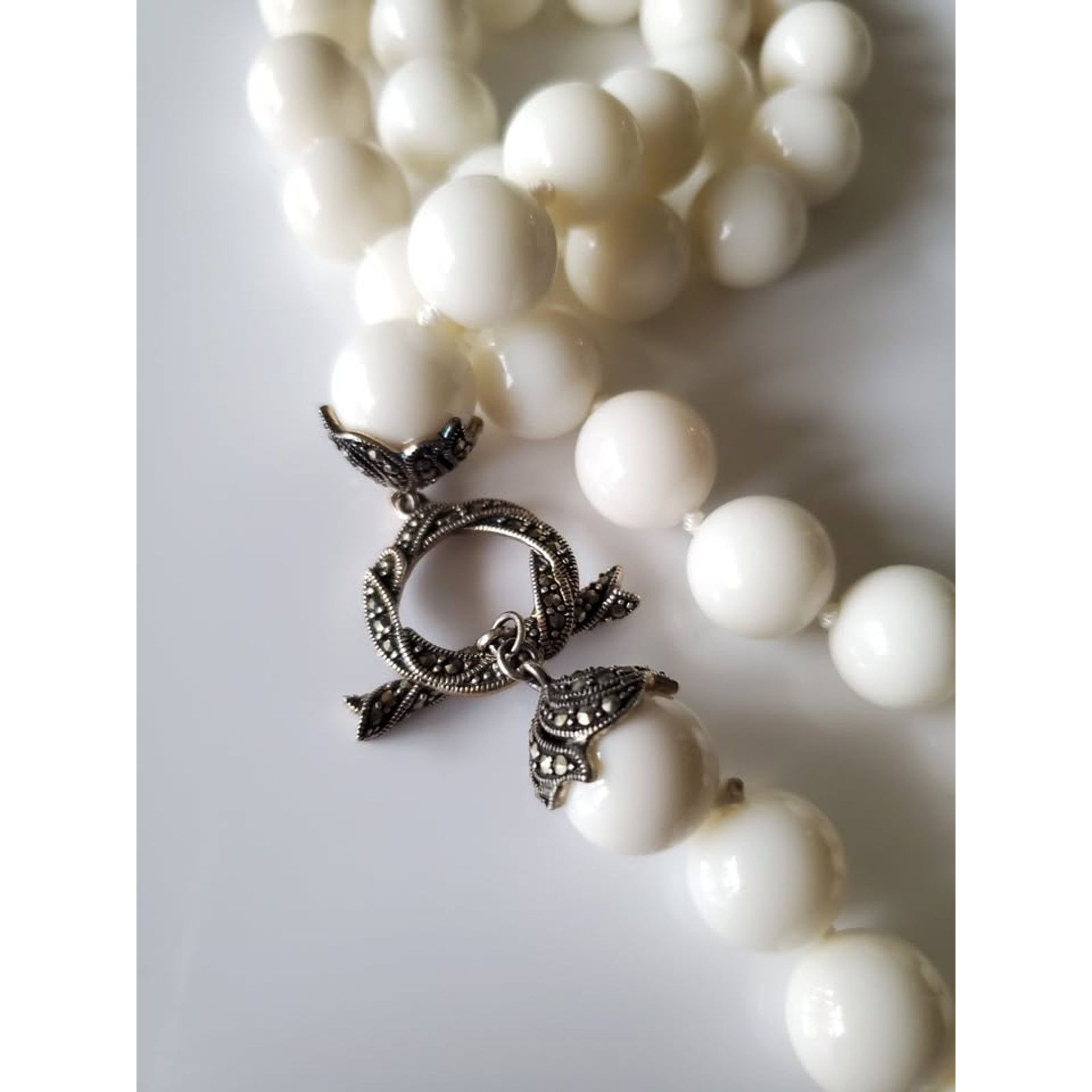 Other White Glass Bead Necklace and Earring Set with Marcasites Size ONE SIZE - 3 Thumbnail