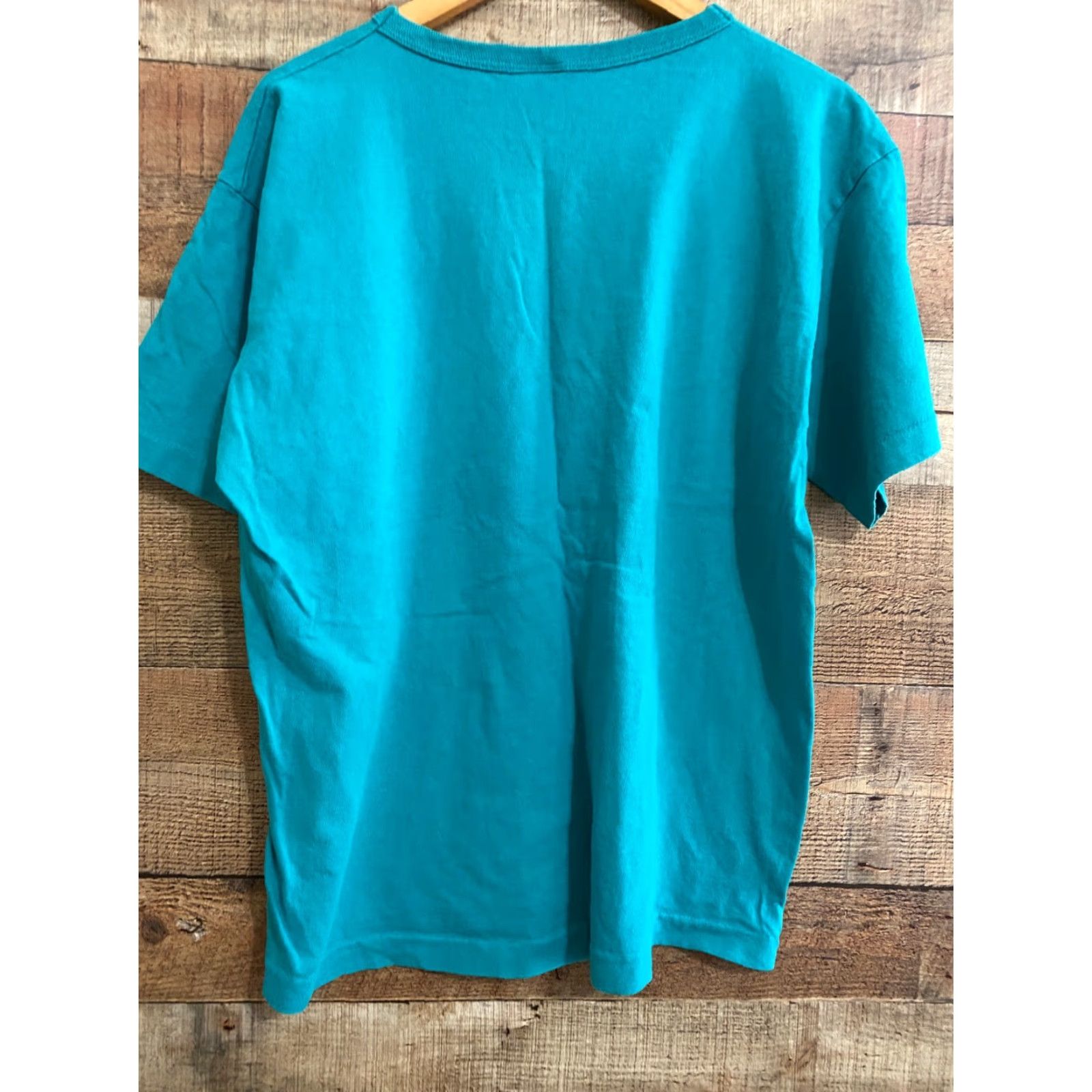 Fruit Of The Loom VINTAGE Fruit of the Loom T-Shirt Ladies XL Teal Crew Neck Short Sleeve Preshrunk Single Stitch Pockets 80s 90s Solid Green Cotton Regular Womens Size XL / US 12-14 / IT 48-50 - 3 Thumbnail