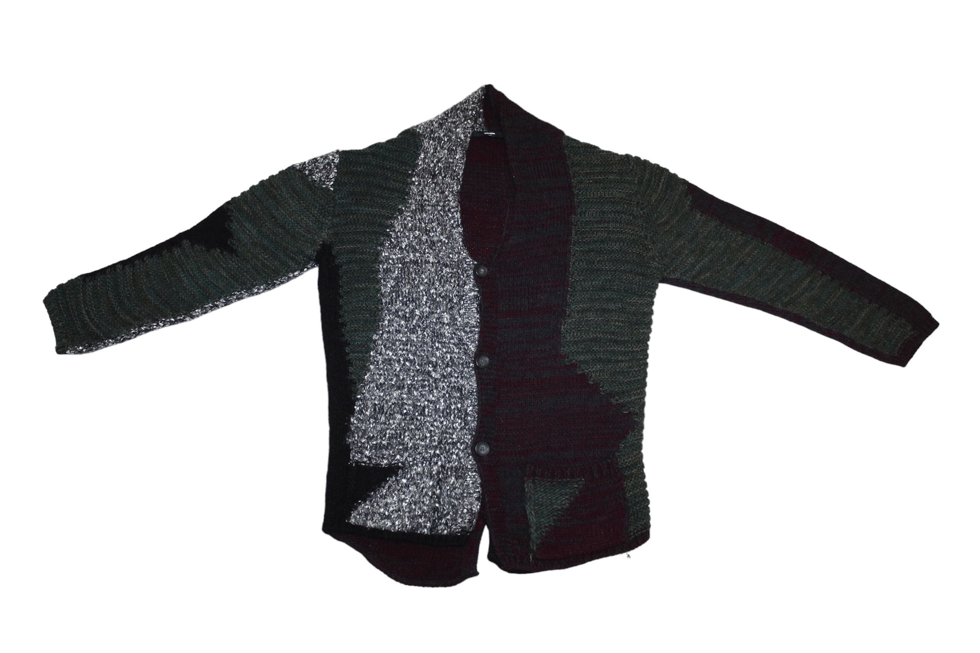 Takeshy Kurosawa Takeshy Kurosawa Patchwork Asymmetric Wool Blend Cardigan Size US XXL / EU 58 / 5 - 4 Thumbnail