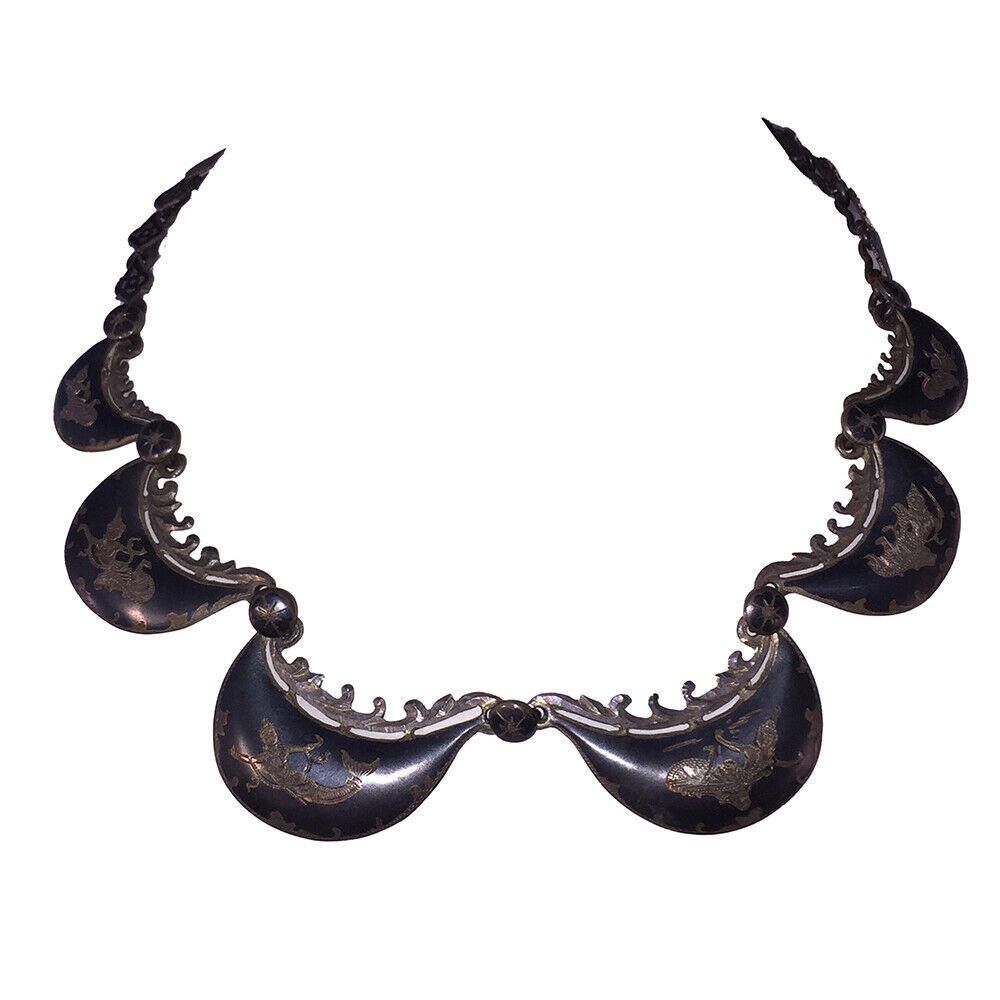 Designer Siamese Thailand Sterling Bib Necklace with in Black Enamel Size ONE SIZE - 1 Thumbnail