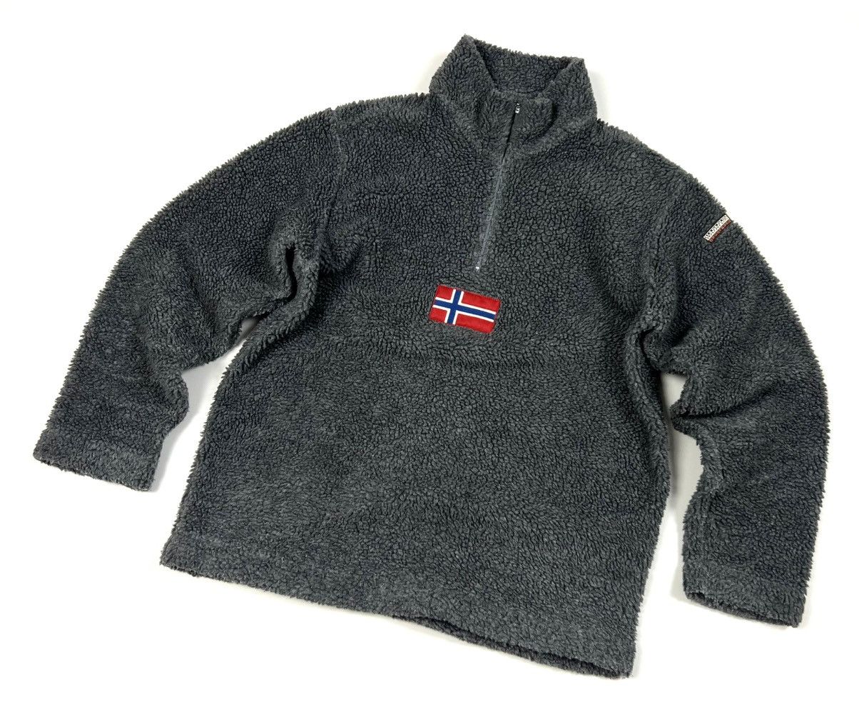 Napapijri × Vintage Vintage Napapijri Grey Casual 1/4 Zip Sherpa Jacket Size M Size US M / EU 48-50 / 2 - 2 Thumbnail