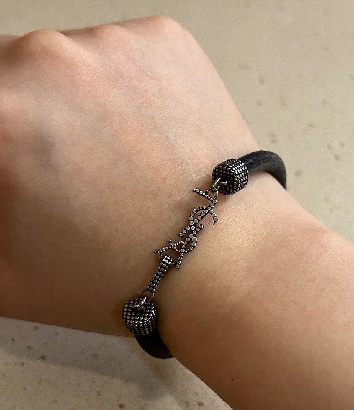 Saint Laurent Paris Saint Laurent OPYUM Bracelet In Crinkled Leather And Metal Size ONE SIZE - 5 Thumbnail