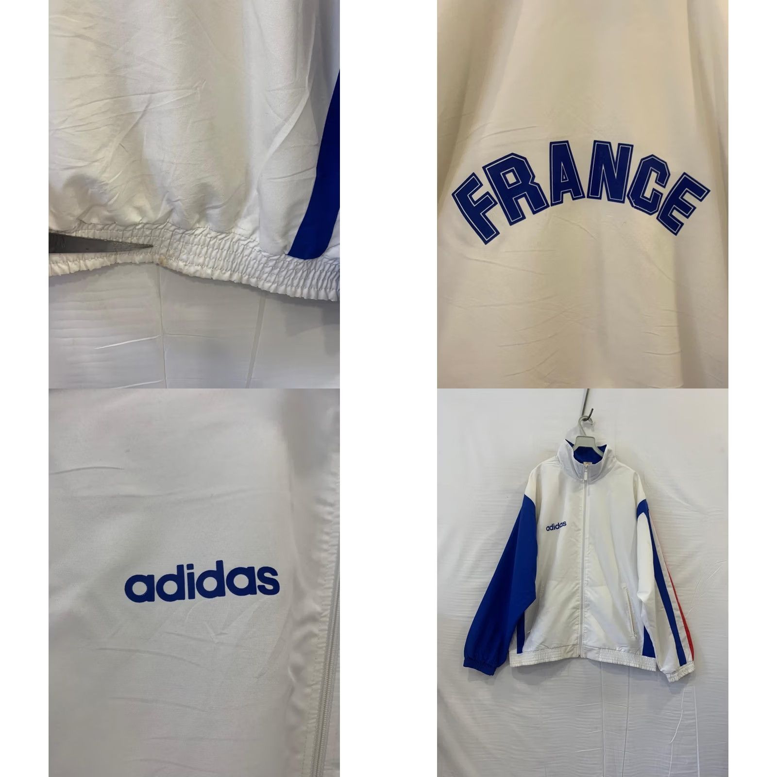 Adidas VINTAGE Adidas France Track Jacket L Adult Blue White Red Full Zip Windbreaker 80s 90s Size US L / EU 52-54 / 3 - 8 Thumbnail