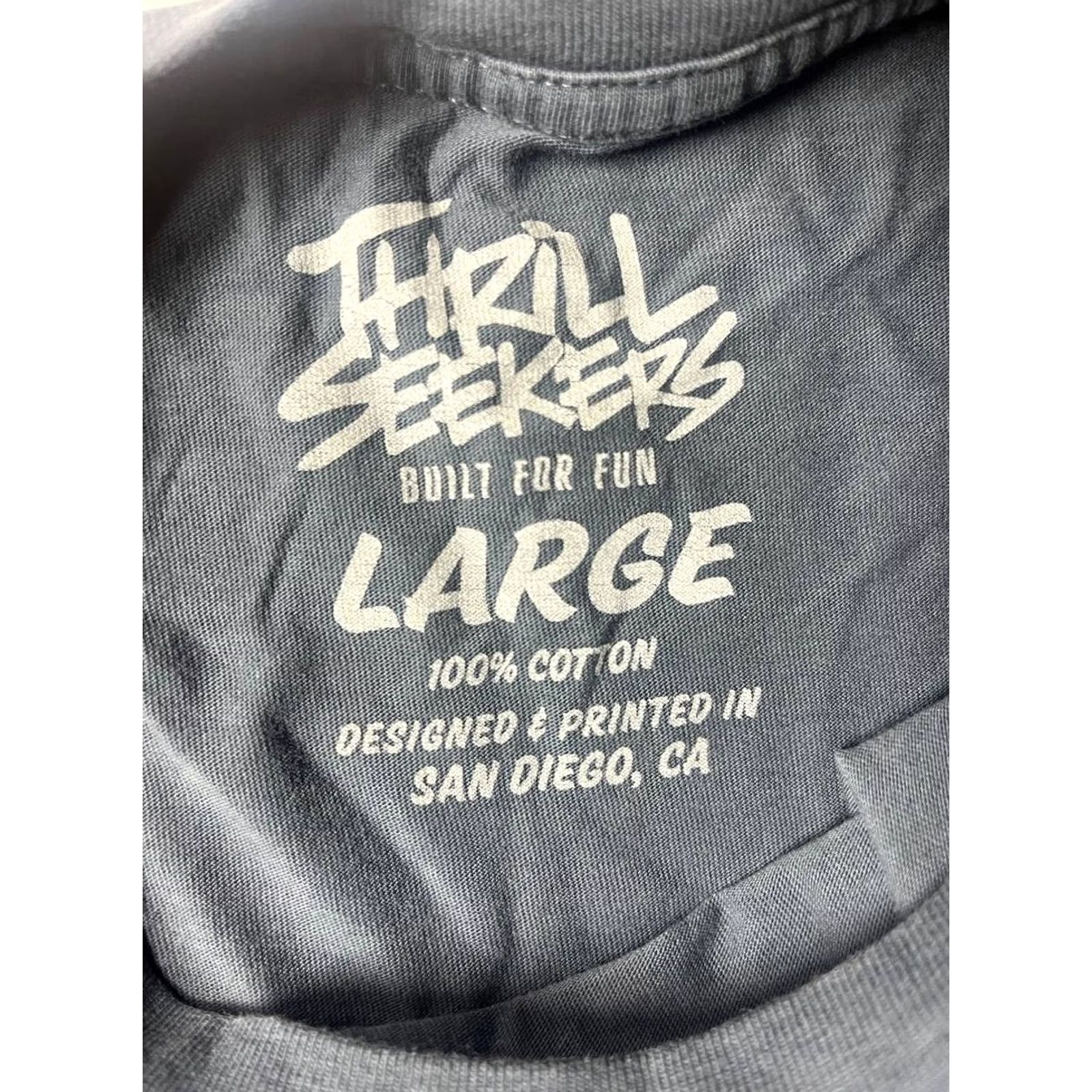 THRILLS Thrill Seekers T-Shirt Blue Short Sleeve 100% cotton Retro Size L Unisex Adults Mens Womens Size US L / EU 52-54 / 3 - 5 Thumbnail