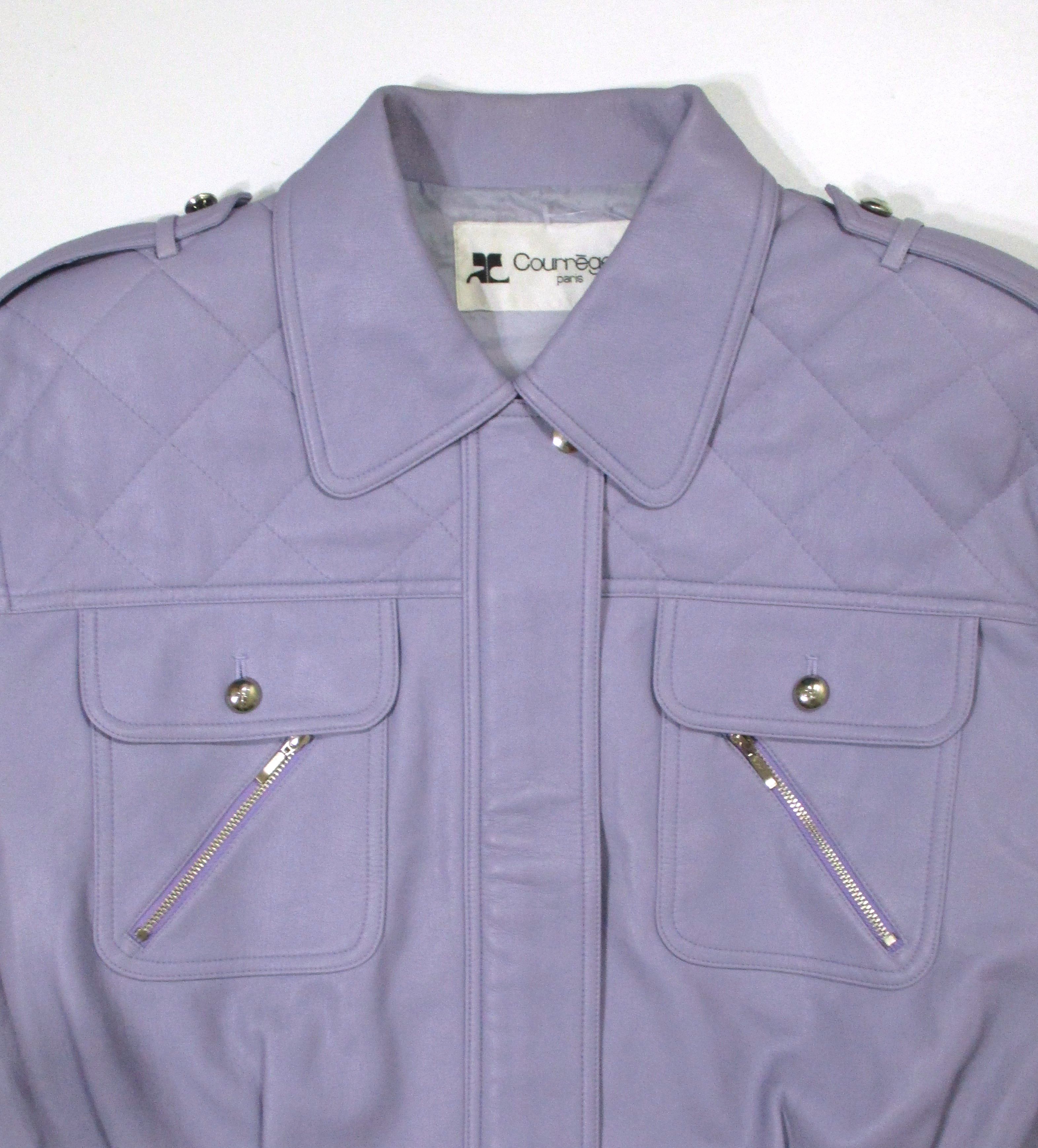 Courreges × Vintage Faux Leather Cropped Jacket Embossed Logo Button Size L / US 10 / IT 46 - 4 Thumbnail