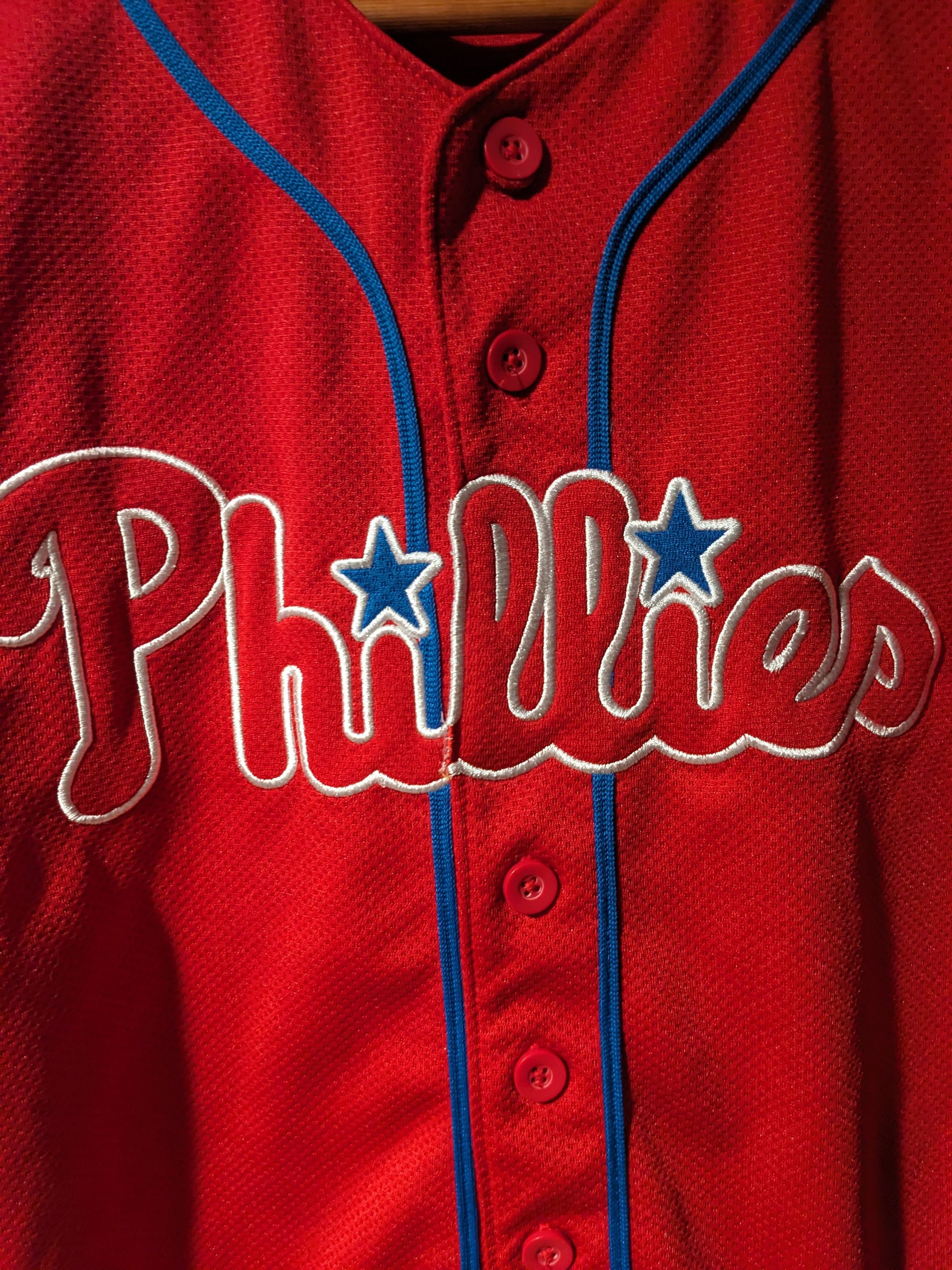 MLB Vintage 90s Phillies Spell Out MLB Kids Large Red Jersey Size US L / EU 52-54 / 3 - 2 Thumbnail