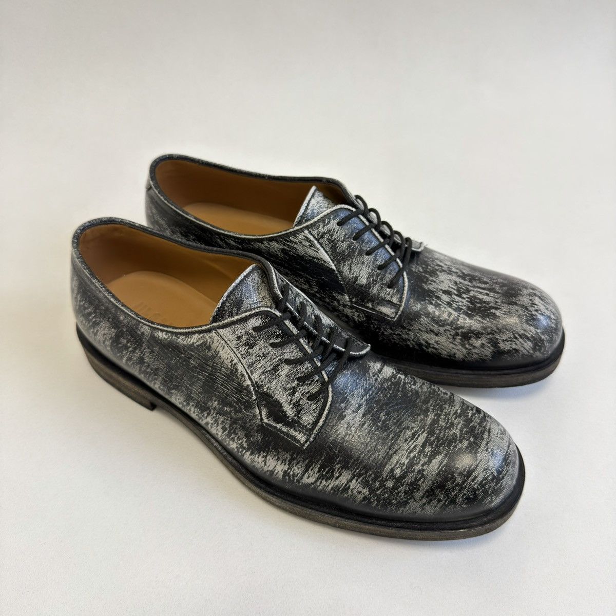 Jil Sander Black/White ‘Distressed Leather’ Derby Shoes Size US 9 / EU 42 - 5 Thumbnail