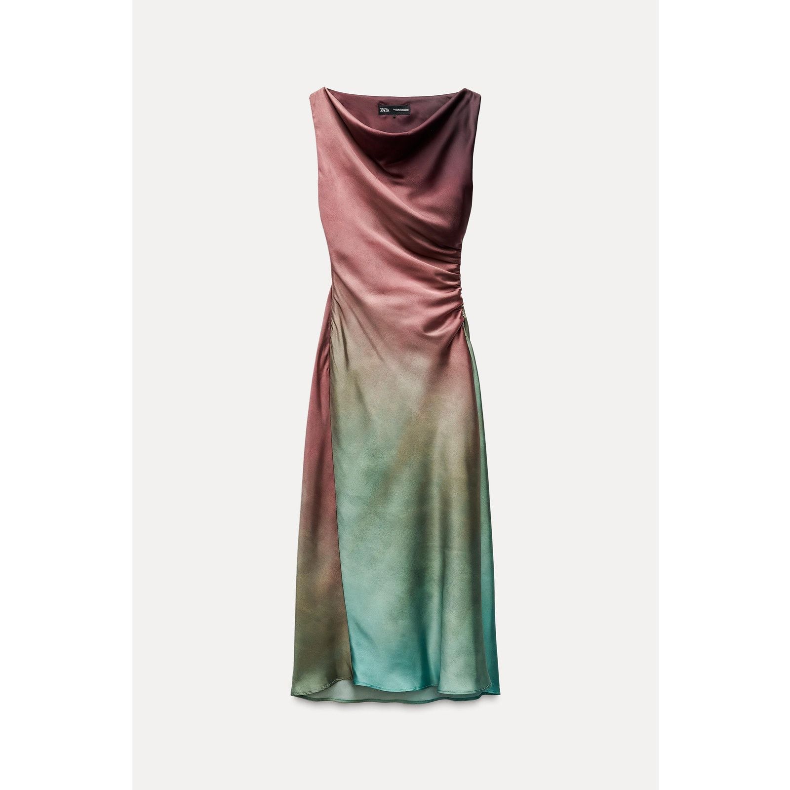ZARA Gradient Flowy Neckline Ruched Midi Dress NWT (Size M)