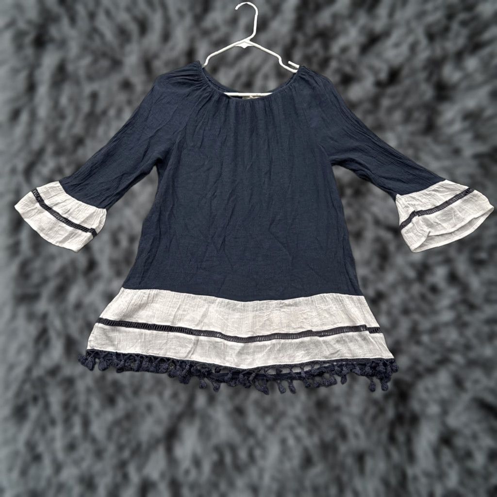 Vintage Indigo Soul Tunic Top Women Medium Boho Peasant Lagenlook Tassel Trim Flowy Chic Shirt Mens? Size M / US 6-8 / IT 42-44 - 1 Thumbnail