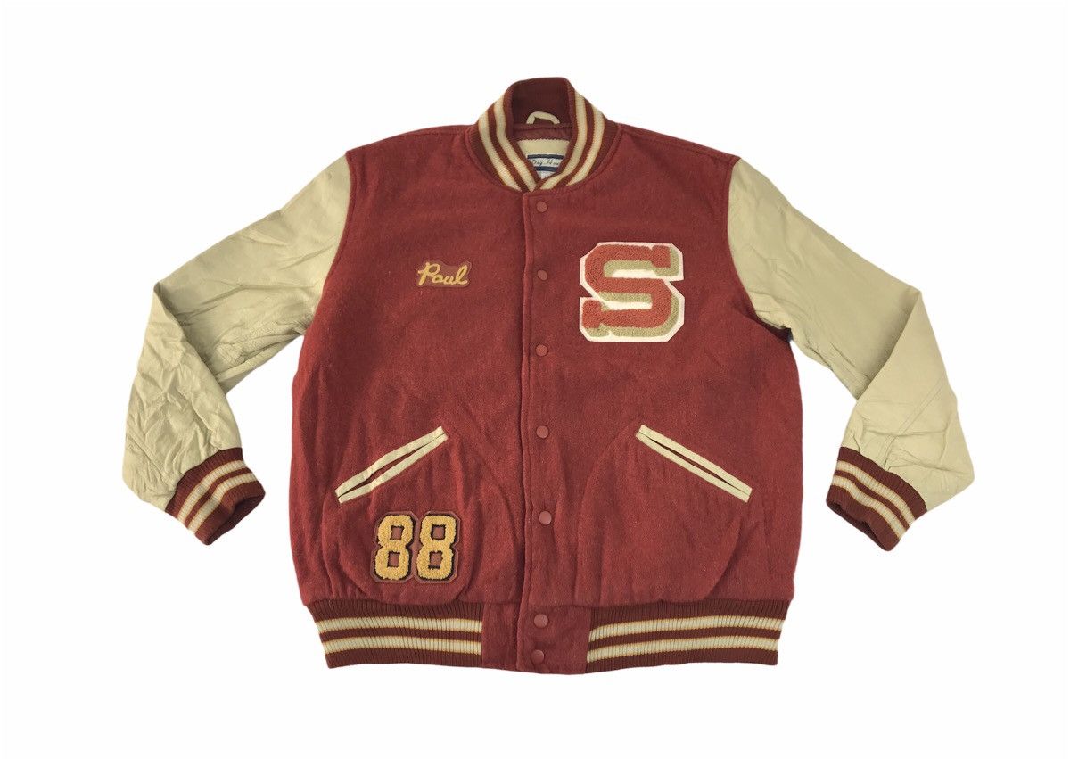 Vintage Dog House Simple Varsity Jacket Checked Leather Sleeve Size US L / EU 52-54 / 3 - 1 Thumbnail