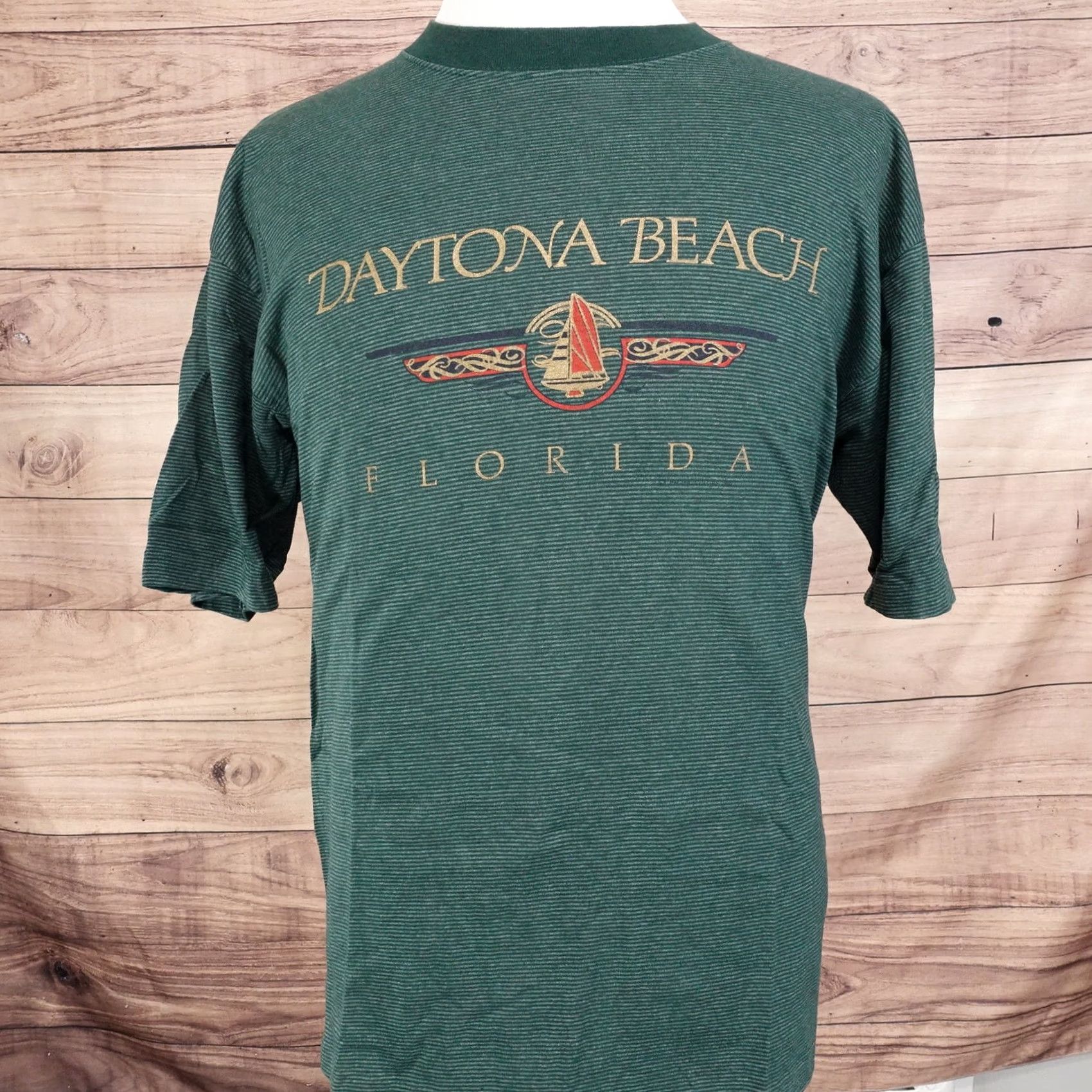 Vintage VINTAGE DAYTONA BEACH FLORIDA USA GREEN STRIPED SINGLE STITCH TSHIRT XL Size US XL / EU 56 / 4 - 2 Thumbnail