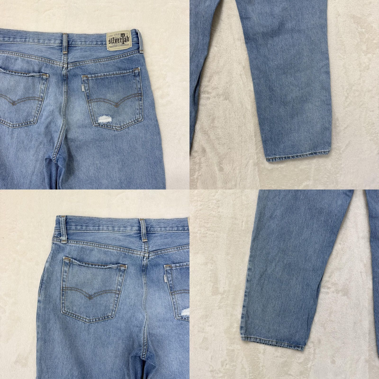 Levi's Levis SilverTab 94 Baggy Jeans Mens 34x32 Blue Light Wash Distressed Denim Jeans Distressed Pockets Logo Zip Mens Straight 34 32 Jeans Blue Size US 34 / EU 50 - 8 Thumbnail
