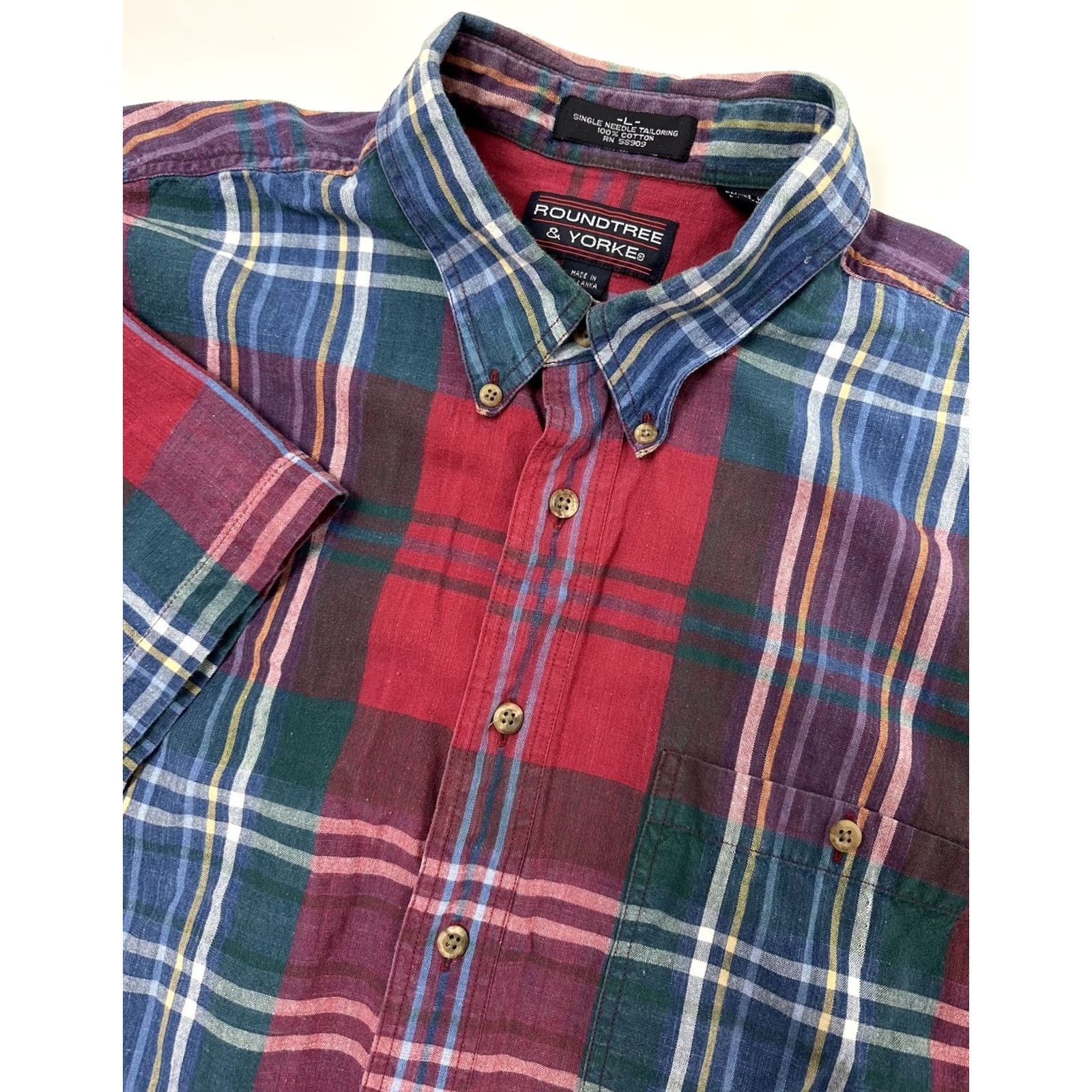 Roundtree & Yorke VINTAGE Roundtree & Yorke Shirt Men L Plaid Short Sleeve Button-Up Casual 90s Cotton Myl Size US L / EU 52-54 / 3 - 2 Thumbnail