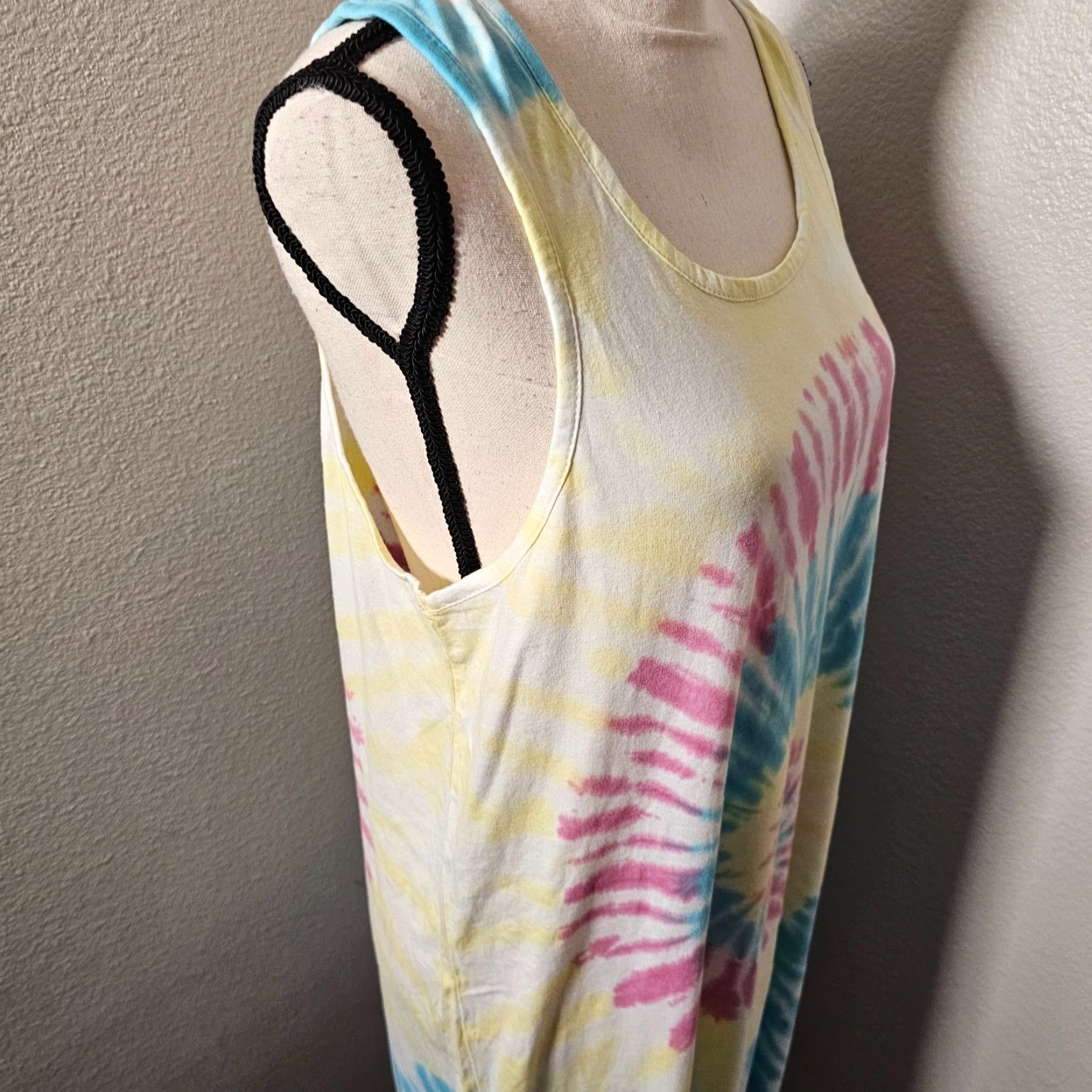 Vintage VINTAGE On Edge Neon Yellow Tie-Dye Tank Dress Size L Fringe Casual Outdoor Womens Size L / US 10 / IT 46 - 5 Thumbnail