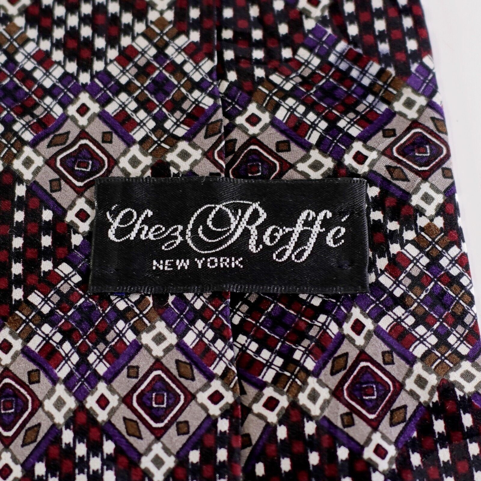 Vintage Chez Roffe New York Red Beige Abstract Geometric Print Wide Size ONE SIZE - 3 Thumbnail