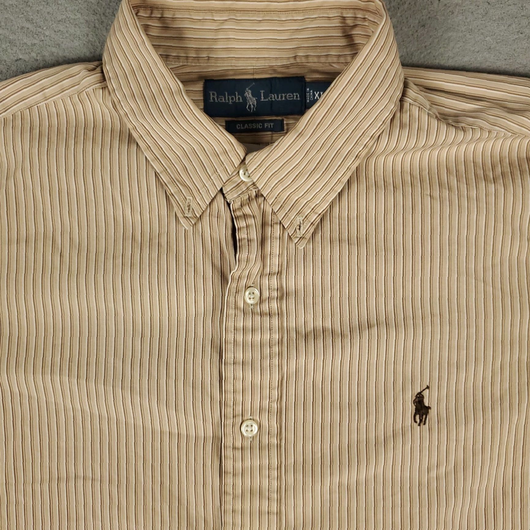 Ralph Lauren Ralph Lauren Shirt Mens XL Beige Striped Pony Button Up Long Sleeve Size US XL / EU 56 / 4 - 2 Thumbnail