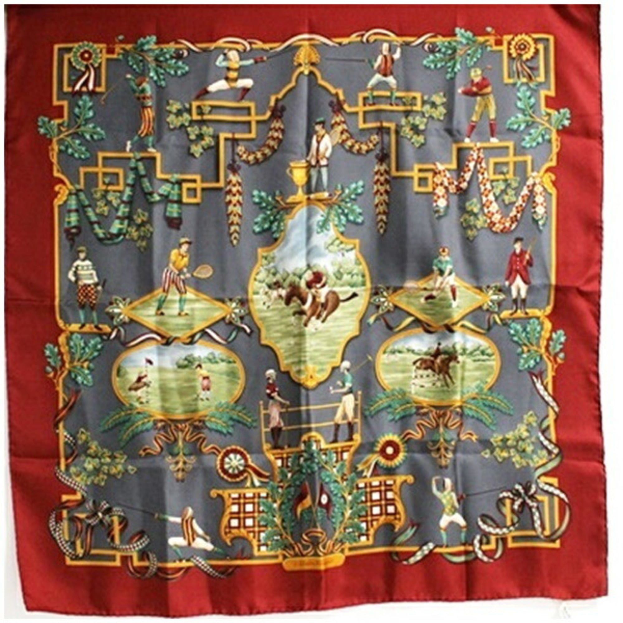 Salvatore Ferragamo Salvatore Ferragamo Silk Scarf/Muffler, Gray x Red, Ferragamo, Women's Size ONE SIZE - 1 Thumbnail