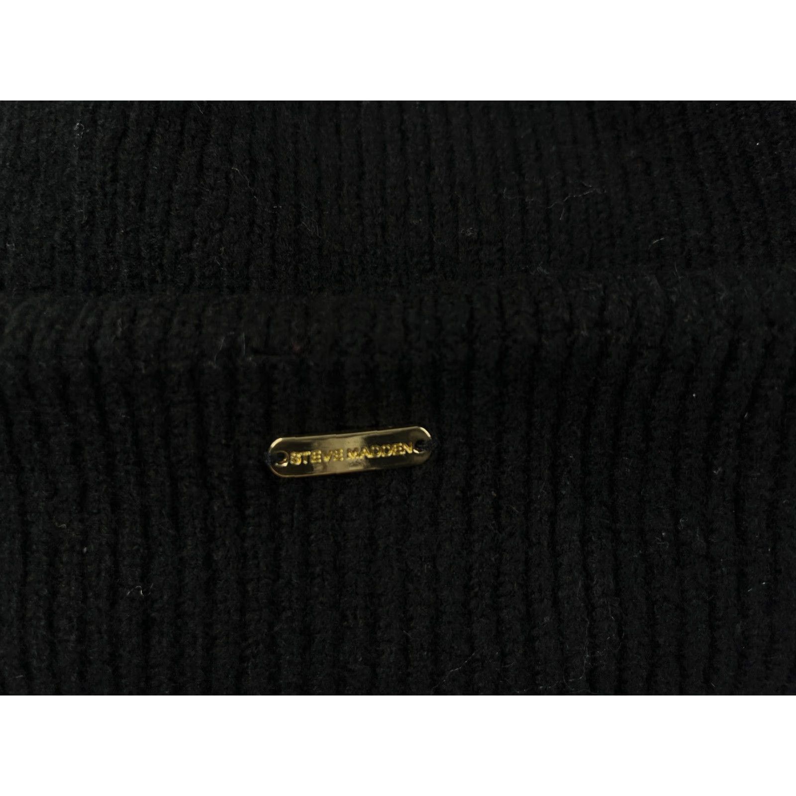 Steve Madden Steve Madden Beanie Toque Hat Womens One Size Black Knit Acrylic Blend Stretch Pom Size ONE SIZE - 2 Thumbnail