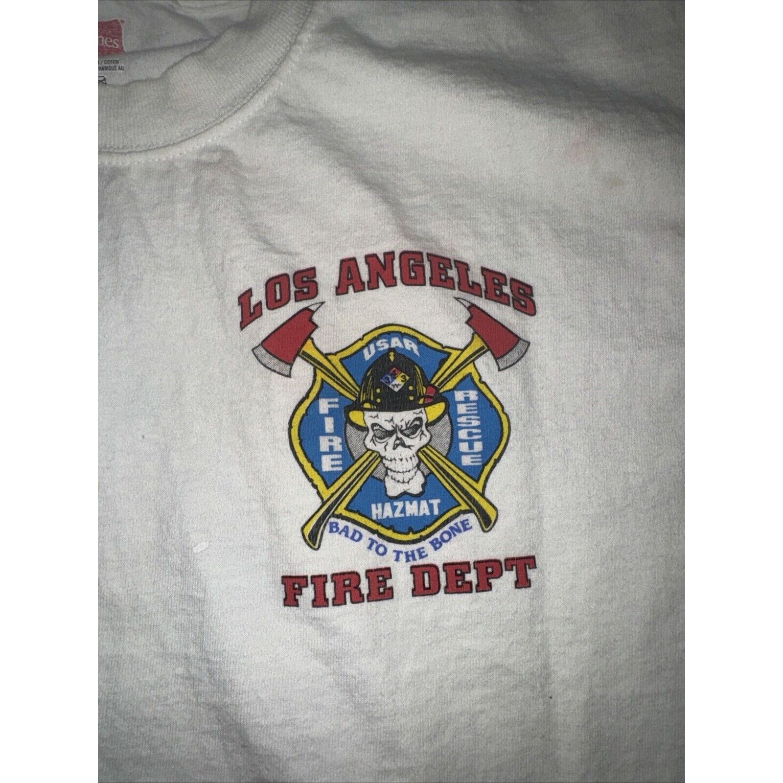 Band Tees × Hanes × Vintage Los Angeles Fire Department T-Shirt White Small 17x26 Flames Size US S / EU 44-46 / 1 - 6 Thumbnail
