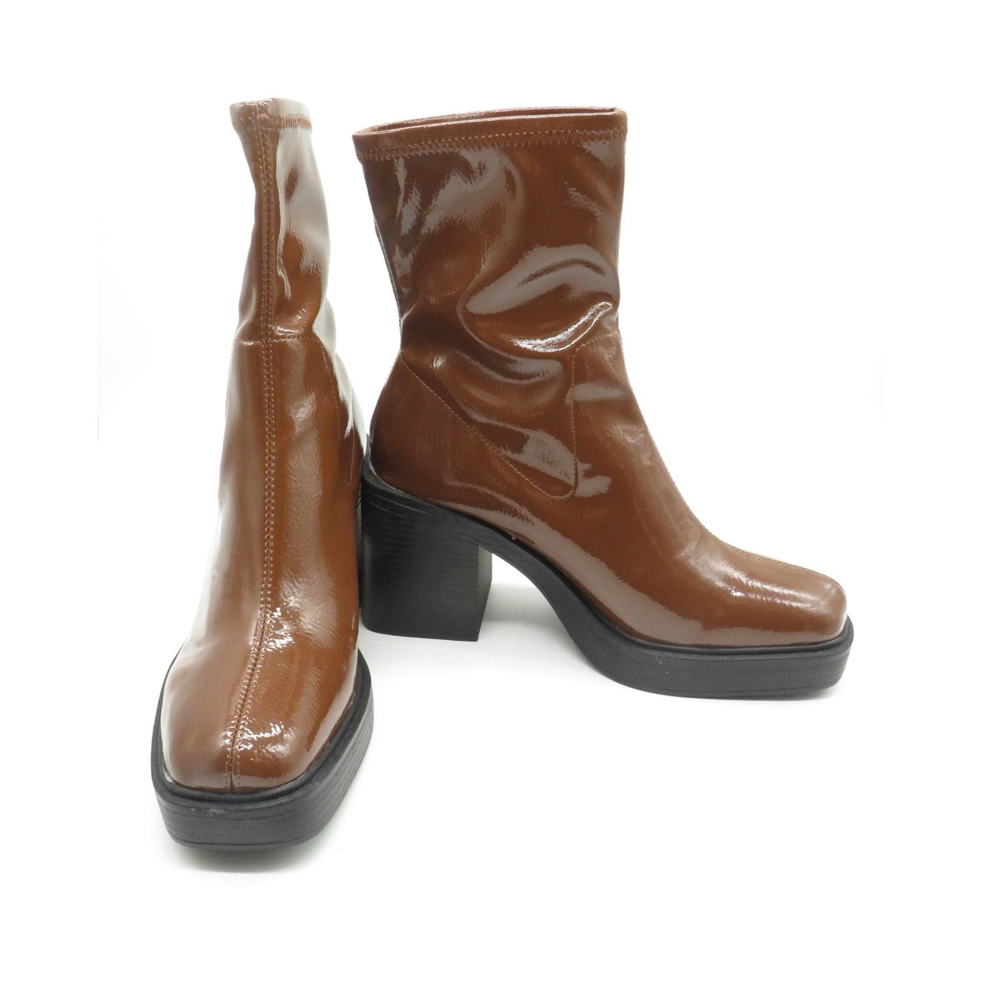 Kenneth Cole Kenneth Cole Women's Amber Brown Patent Block Heel Boots Siz Size US 9 / IT 39 - 3 Thumbnail