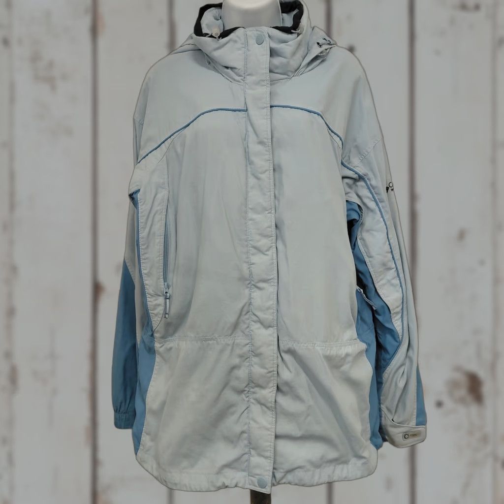 Vintage Columbia Rain Jacket Womens XL Pale Blue White Storm Dry Waterproof Hooded Jacket Size XL / US 12-14 / IT 48-50 - 1 Thumbnail