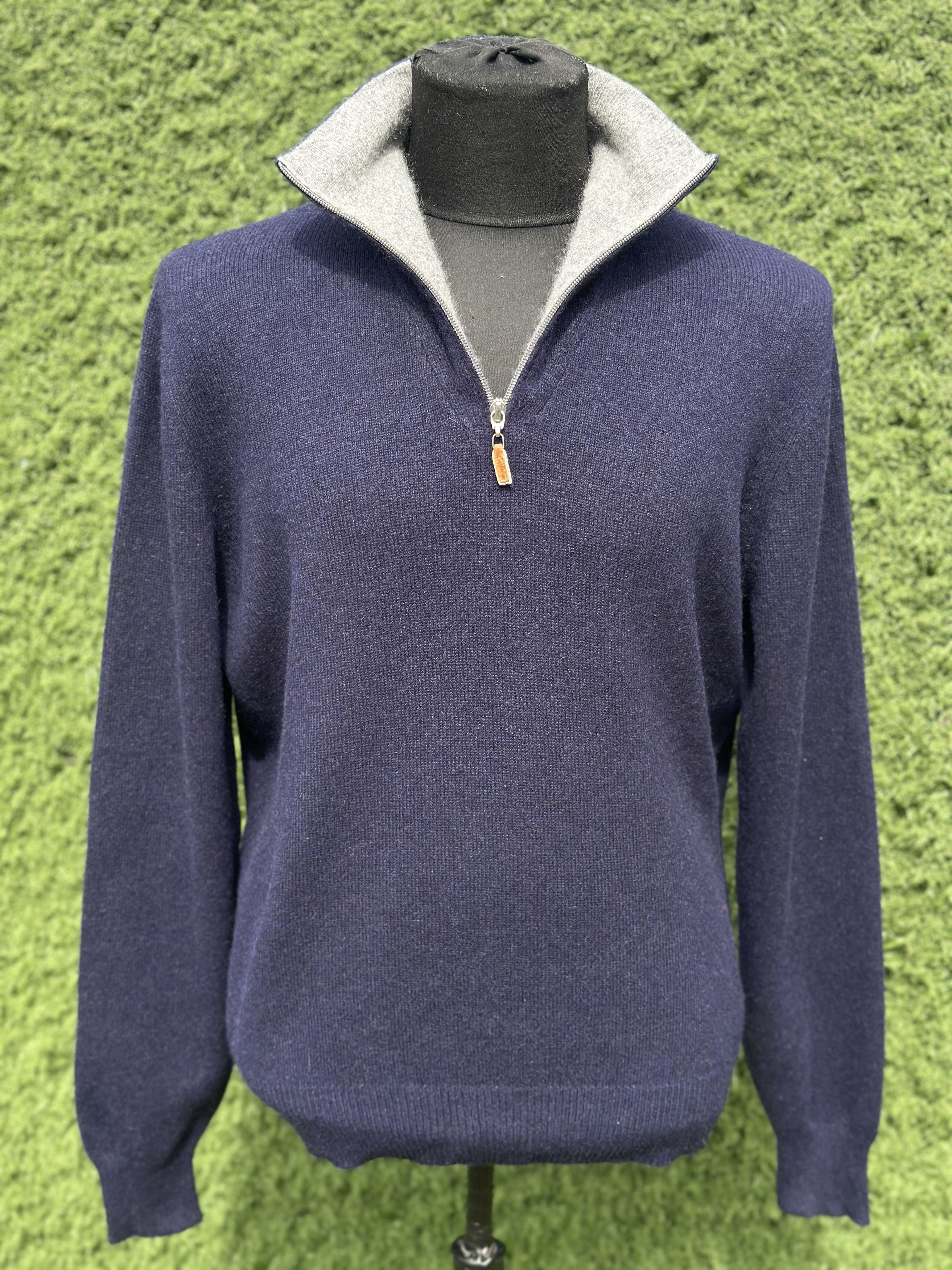 Brunello Cucinelli Brunello Cucinelli Cashmere Half Zip Sweater Navy Size 52 Size US L / EU 52-54 / 3 - 1 Thumbnail