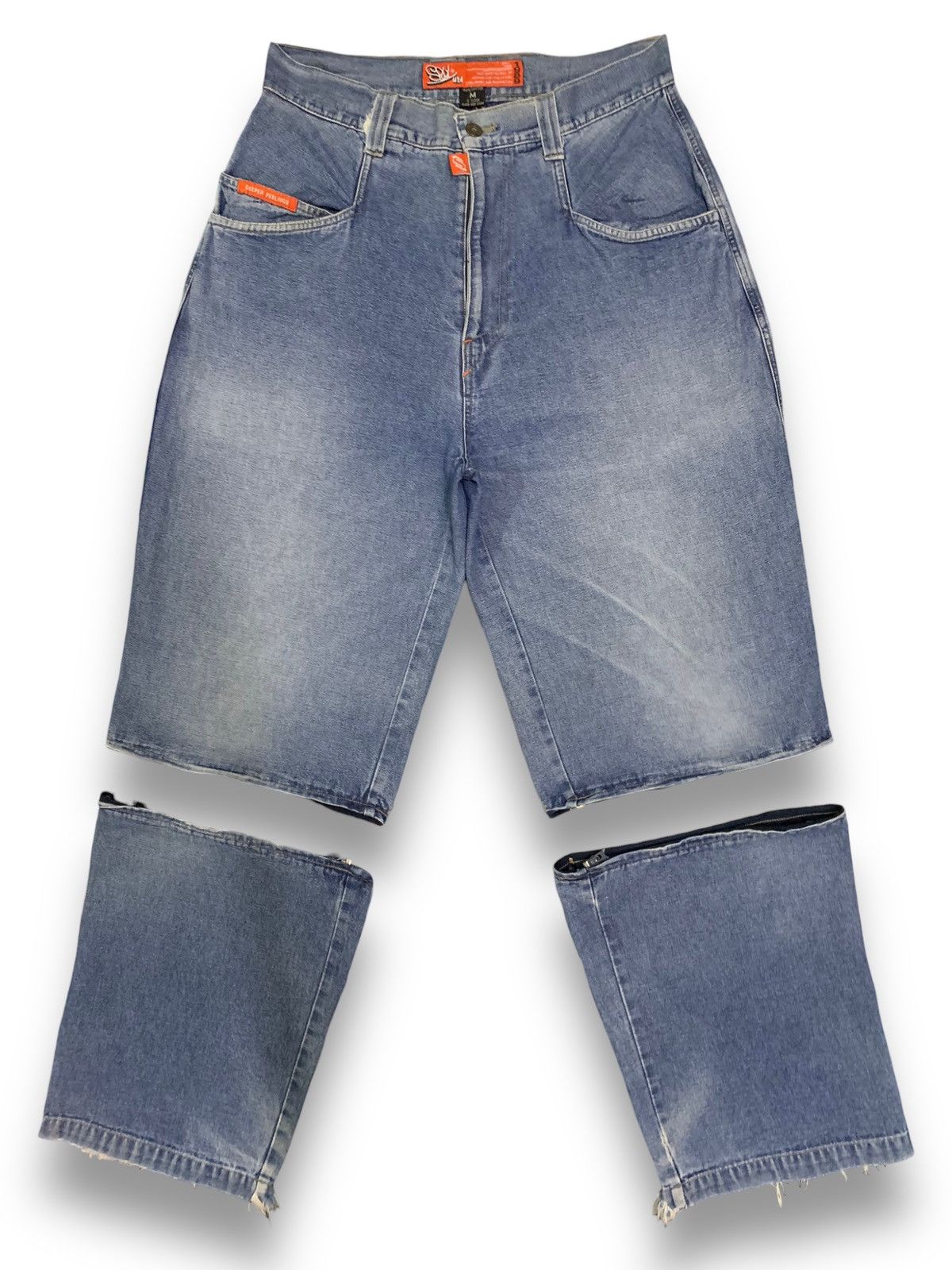 JNCO Vintage Soul USA Blue Washed Baggy Distressed Jorts Jeans Size US 31 - 1 Thumbnail
