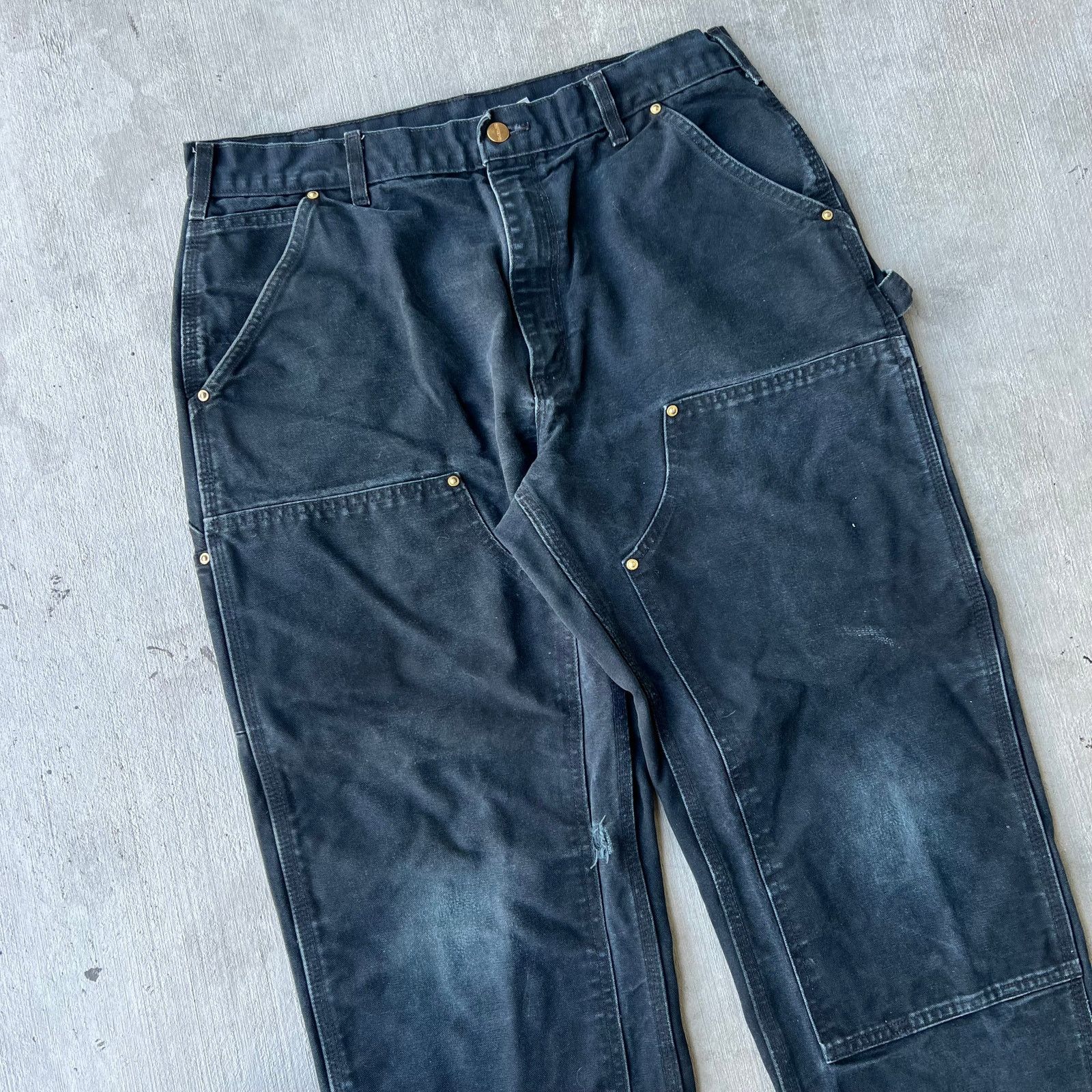 Carhartt × Vintage Carhartt faded black double knee work wear carpenter pants Size US 33 - 2 Thumbnail