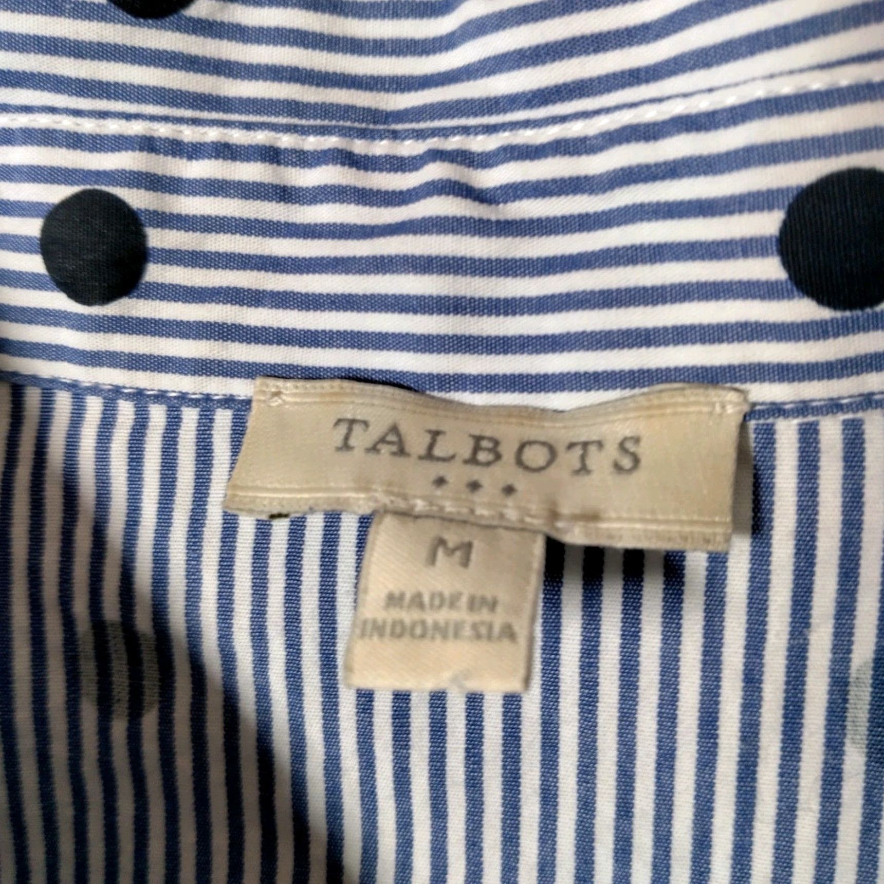 Talbots VINTAGE Talbots Women's Button-Up Blouse Size M Long Sleeve Cotton Casual Office Party Polka Dot Stripe Seasonal Size M / US 6-8 / IT 42-44 - 3 Thumbnail