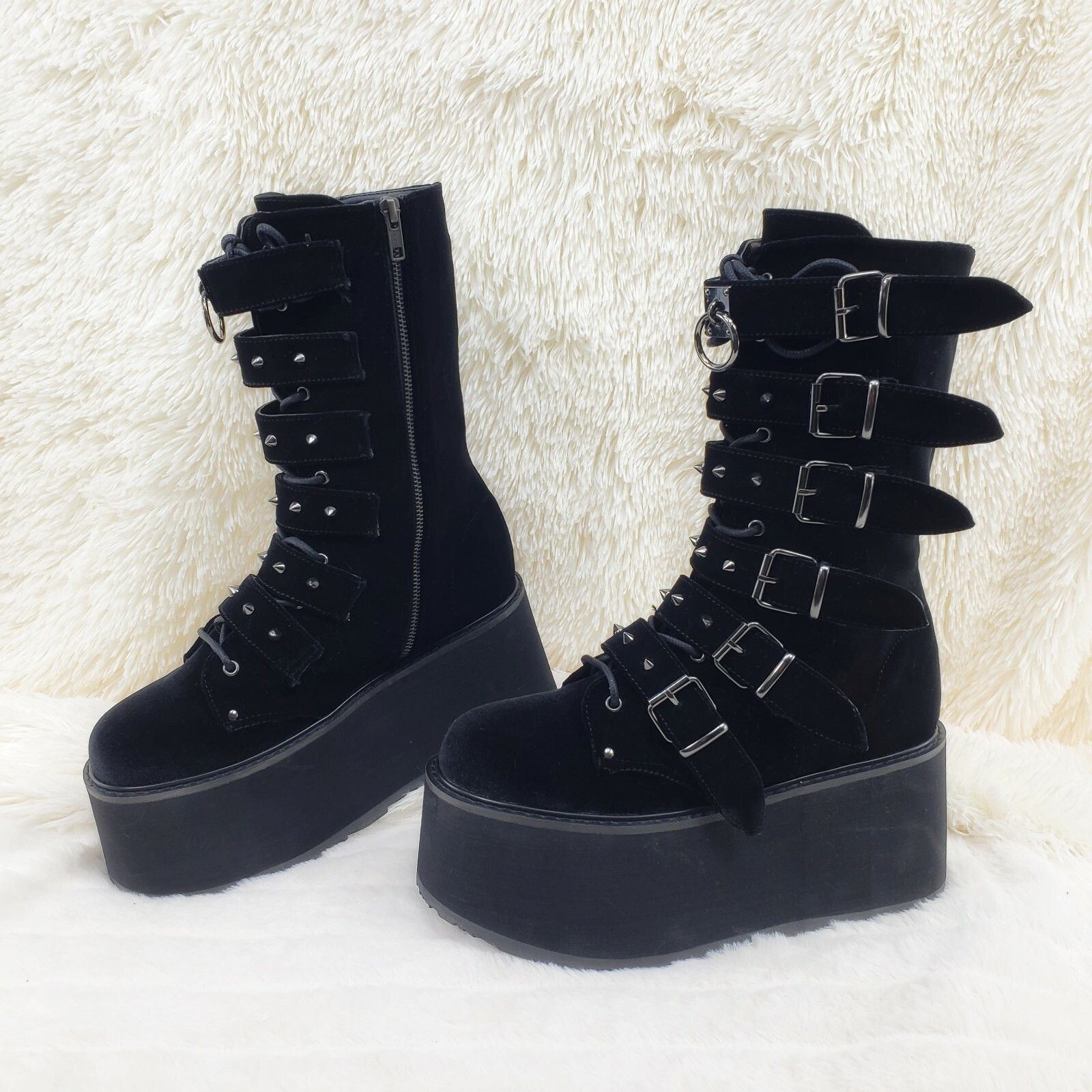 Demonia Cult DEMONIA Damned 225 Goth Punk Rock 3.5" Platform Calf Boots B Size US 12 / IT 42 - 4 Thumbnail