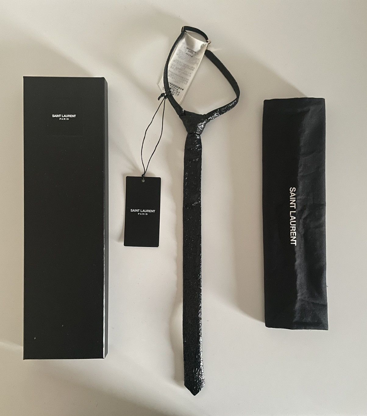 Saint Laurent Paris Saint Laurent black leather tie Hedi Slimane