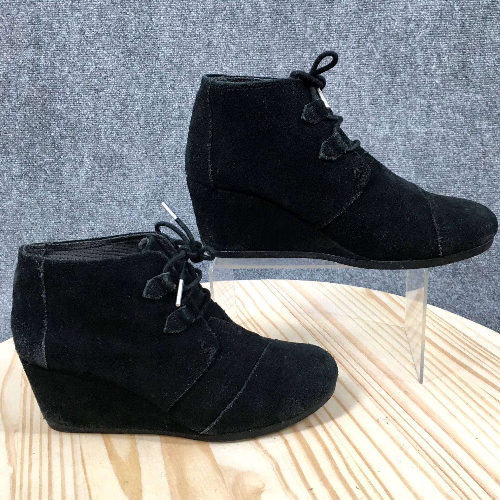 Toms TOMS Boots Kala Lace Up Desert Wedge Bootie Womens 9.5 Black Suede Size US 10 / IT 40 - 2 Thumbnail