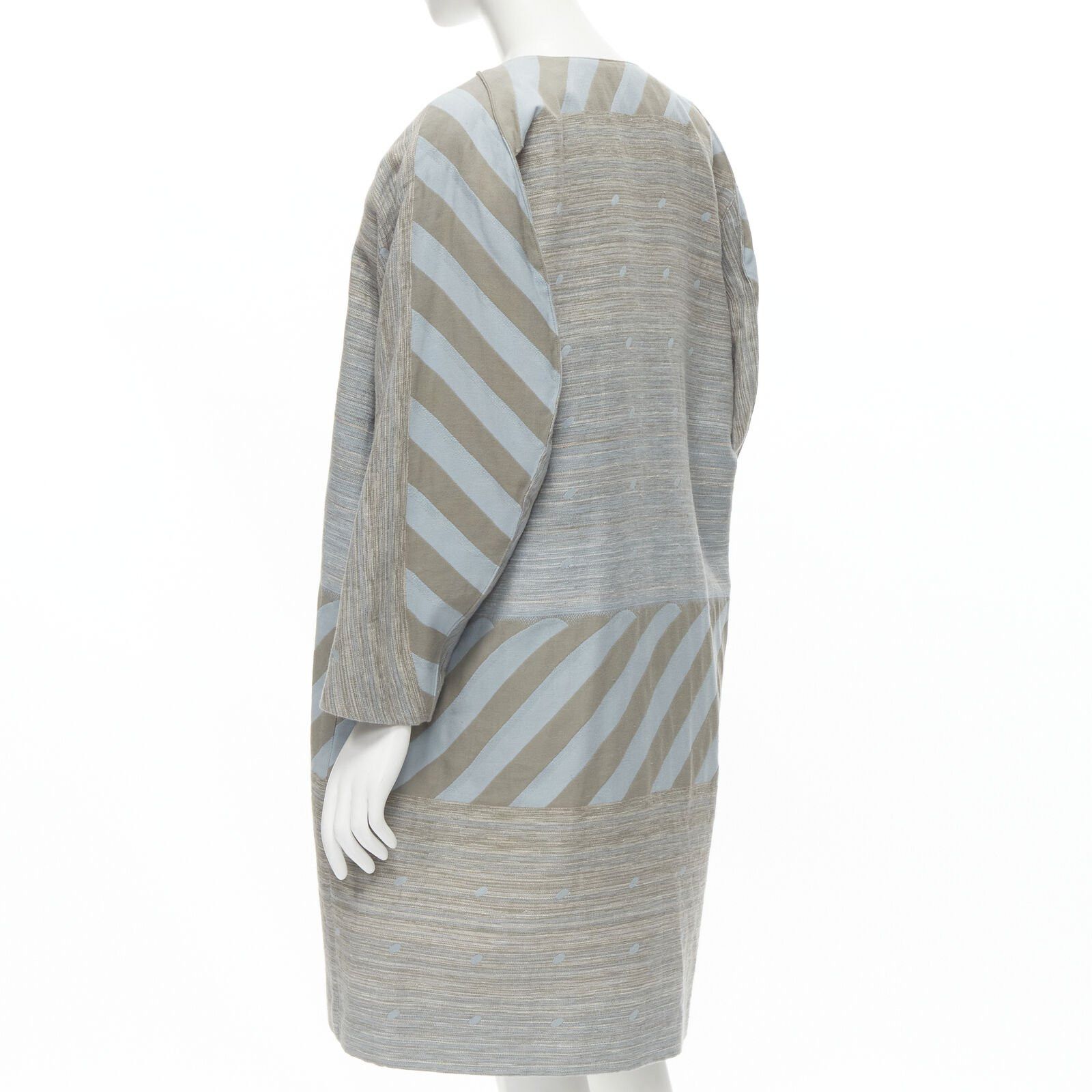 Issey Miyake ISSEY MIYAKE 1980's Vintage grey sky blue geometric jacquard Cocoon coat M Rare Size M / US 6-8 / IT 42-44 - 1 Thumbnail