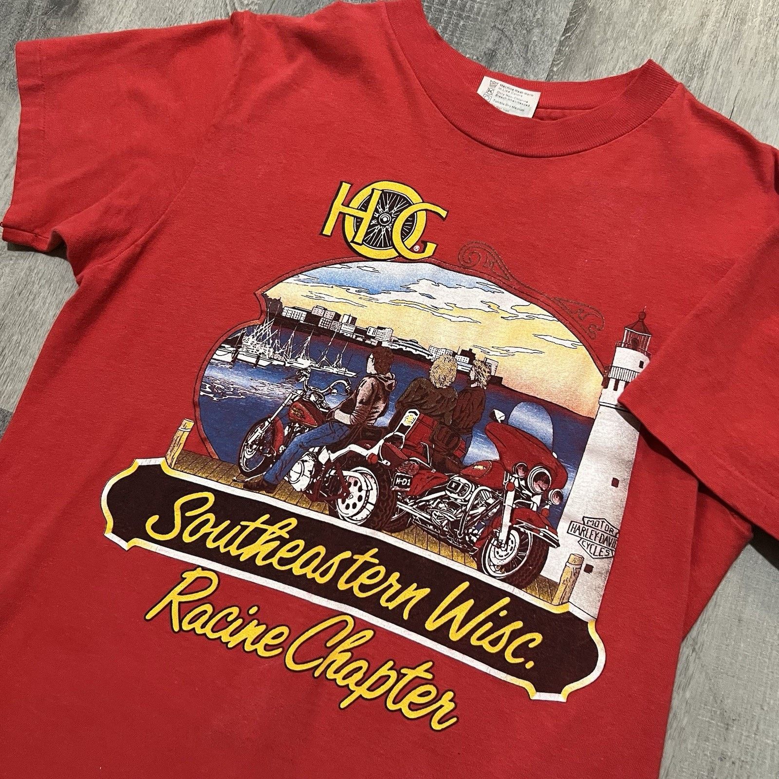 Hanes VTG Harley Davidson 1989 Red Racine Eagle 80s Biker Shirt M Size US M / EU 48-50 / 2 - 3 Thumbnail