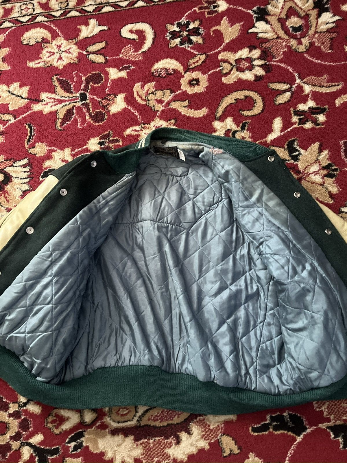 Vintage Vintage 1981-1985 Varsity Jacket Dark-Green/Cream Size US XL / EU 56 / 4 - 8 Thumbnail