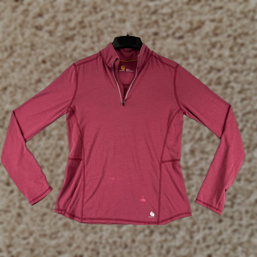 Carhartt VINTAGE Carhartt Shirt Womens Small Red 1/4 Zip Long Sleeve Polyester Blend Force READ Size S / US 4 / IT 40 - 1 Thumbnail