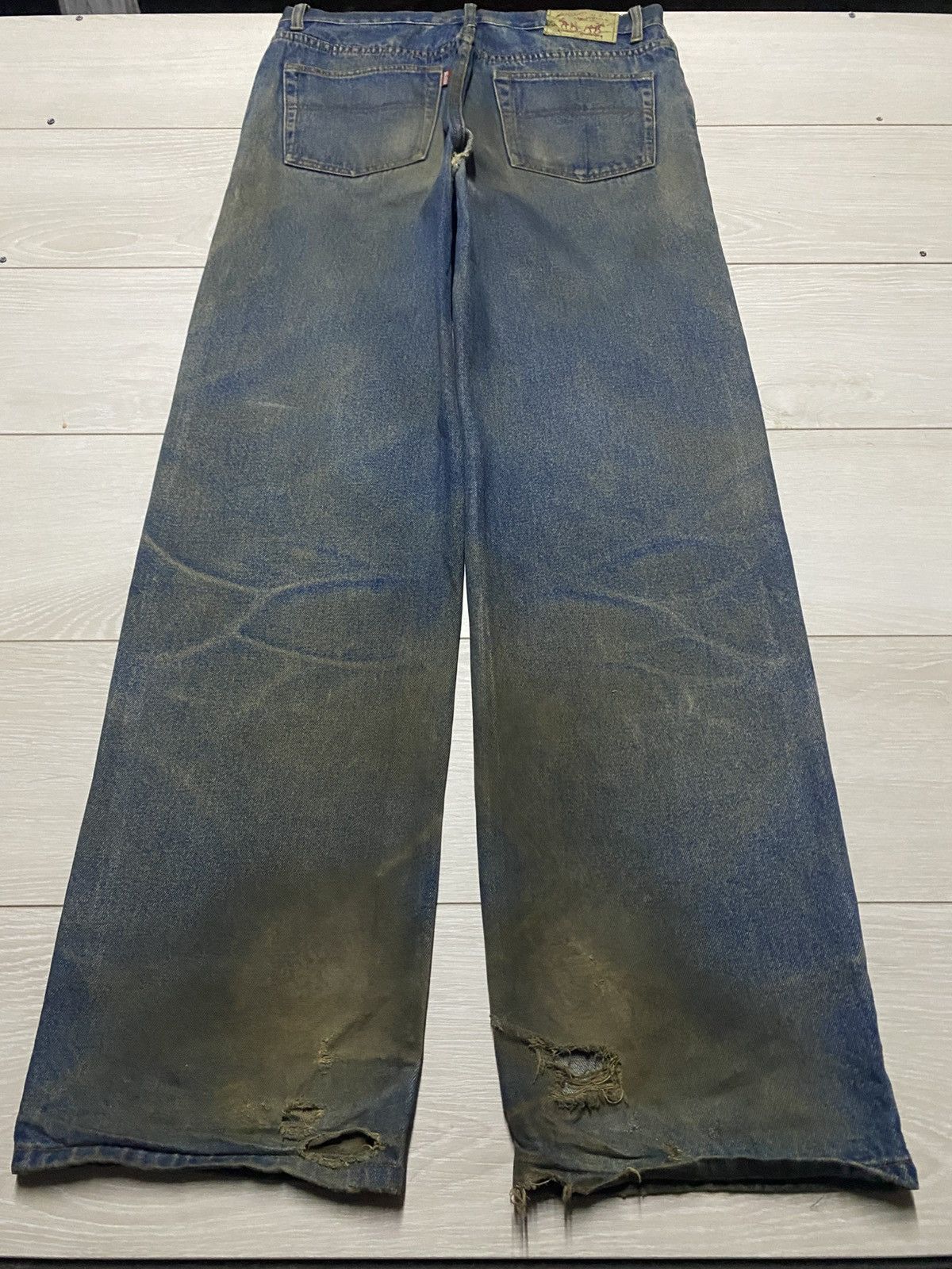 Evisu Relation Mud Wash Vintage Distressed Baggy Wide Leg Jeans Size US 33 - 2 Thumbnail