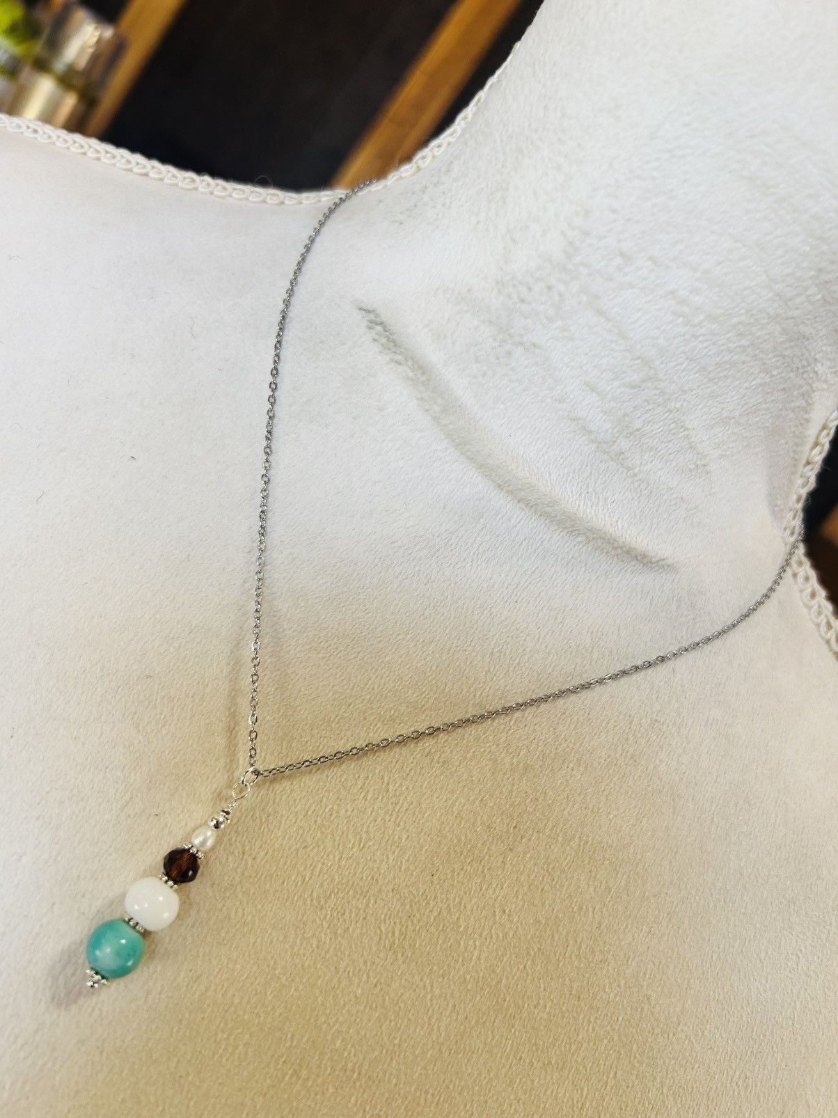 Handmade Handcrafted milky quartz genuine pearl bead drop necklace Size ONE SIZE - 2 Thumbnail